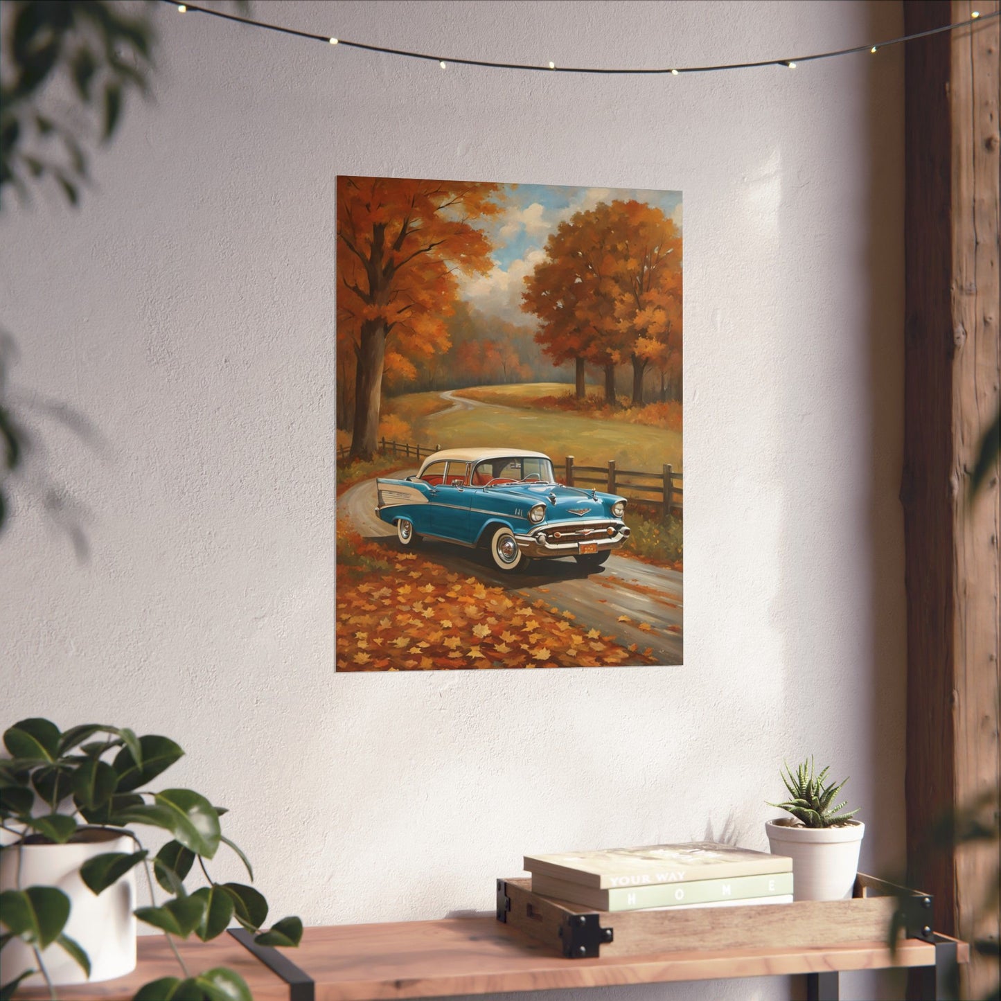 Vintage Car Autumn Poster, Fall Decor, Retro Wall Art, Home Decoration, Gift for Car Enthusiasts, Reminiscent Artwork