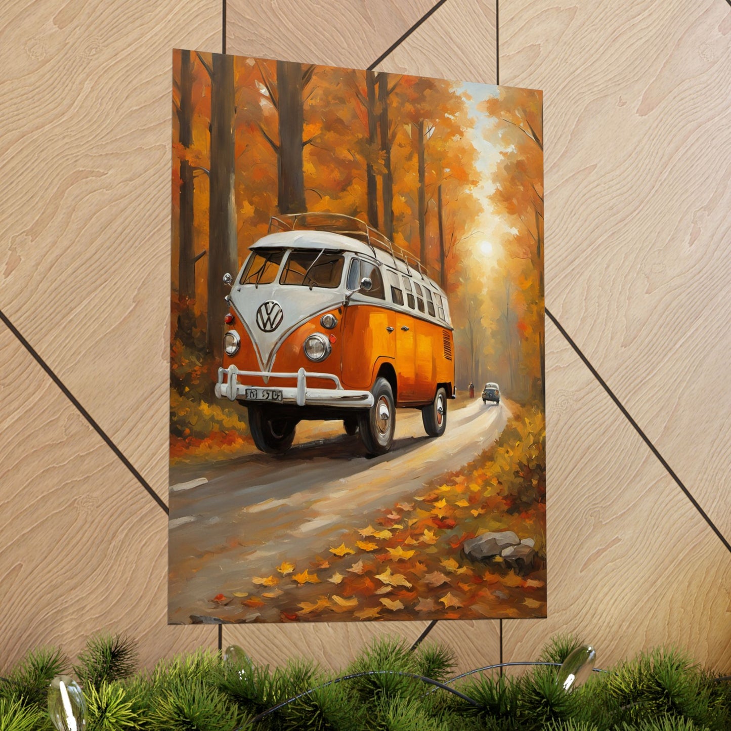 Fall Adventure Matte Vertical Posters, Vintage VW Bus Art, Autumn Decor, Scenic Wall Art, Road Trip Print, Cozy Home Aesthetic - AquilVision
