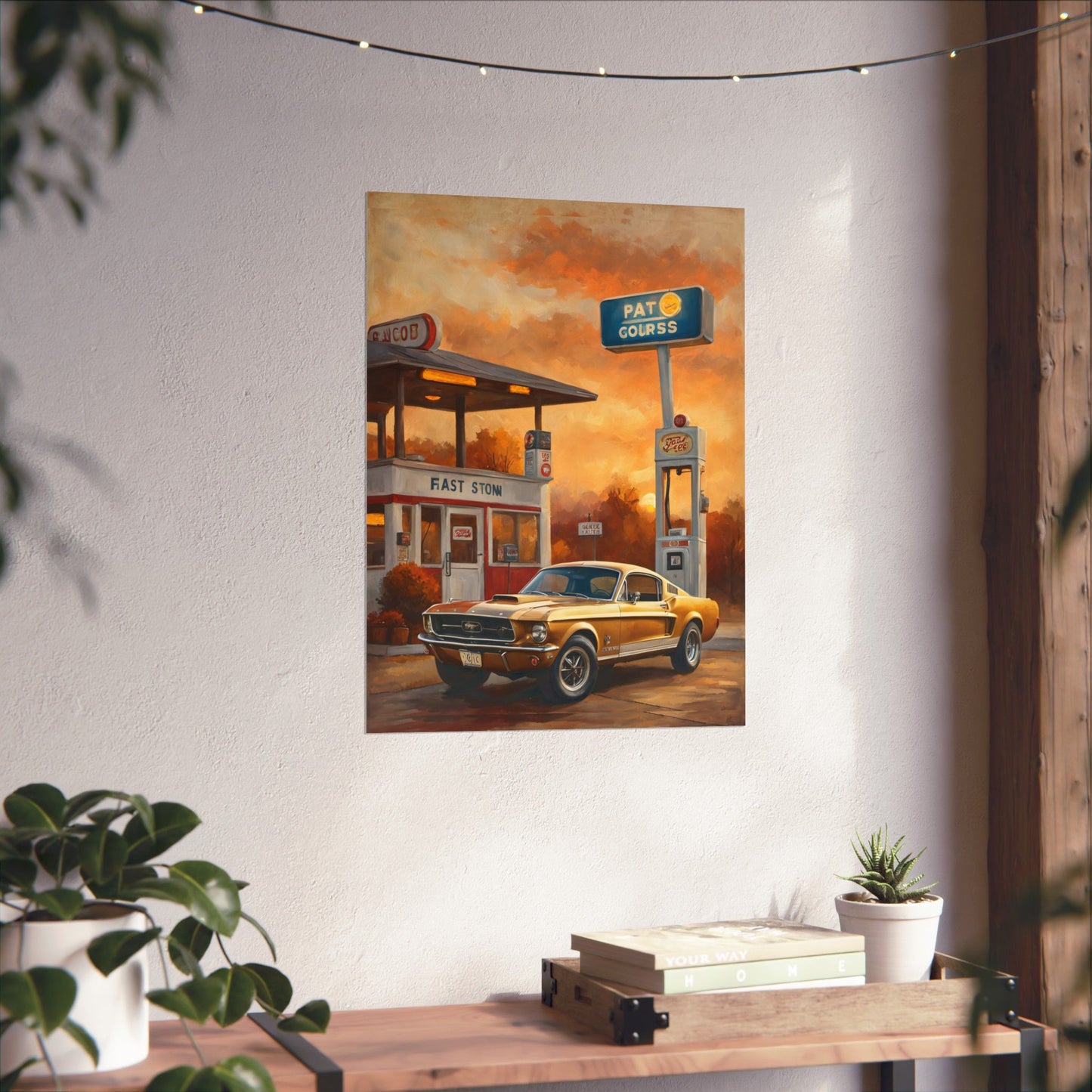 Vintage Gas Station Muscle Car Art Print – 18x24 in Poster