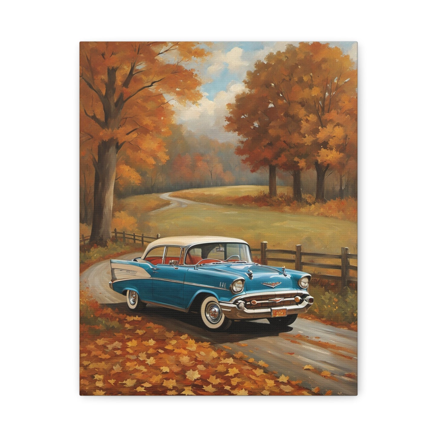 Vintage Autumn Car Wall Art, Rustic Home Decor, Fall Decor, Classic Car Canvas, Autumn Landscape
