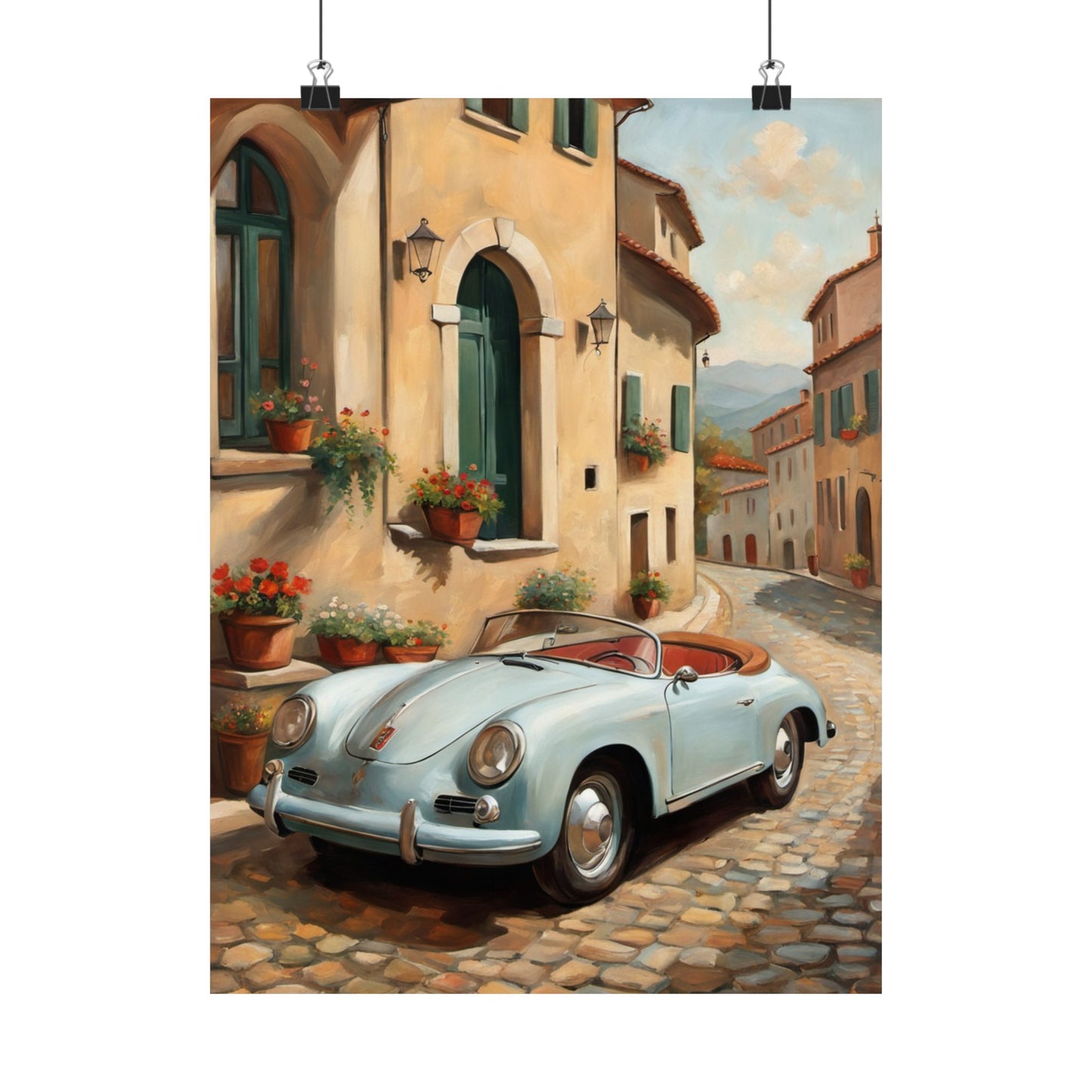Vintage Car Art Print, Matte Vertical Poster, Wall Decor, Home Decoration, Gift for Car Lovers, Italian Landscape Art