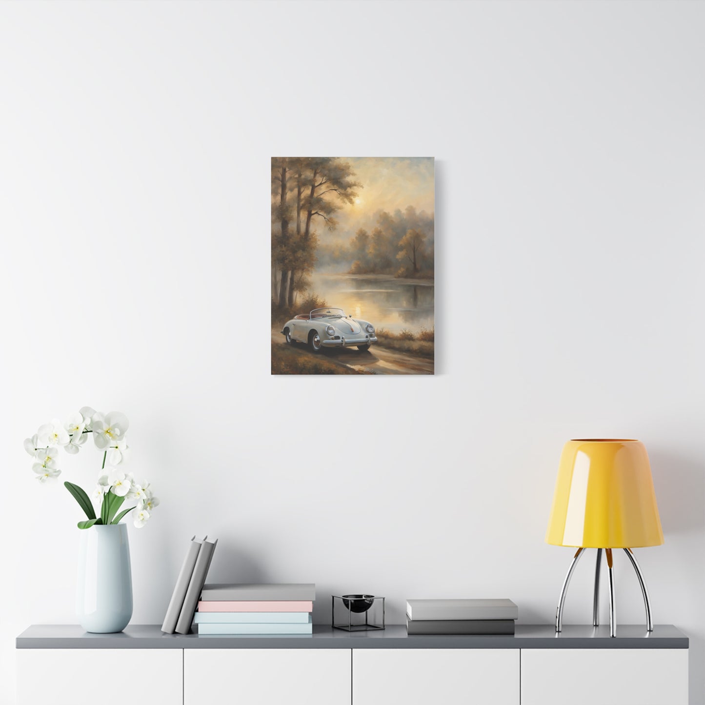 Vintage Car Landscape Art Print, Wall Decor, Home Aesthetic, Nature Artwork, Gift for Car Lovers, Vintage Automotive Decor