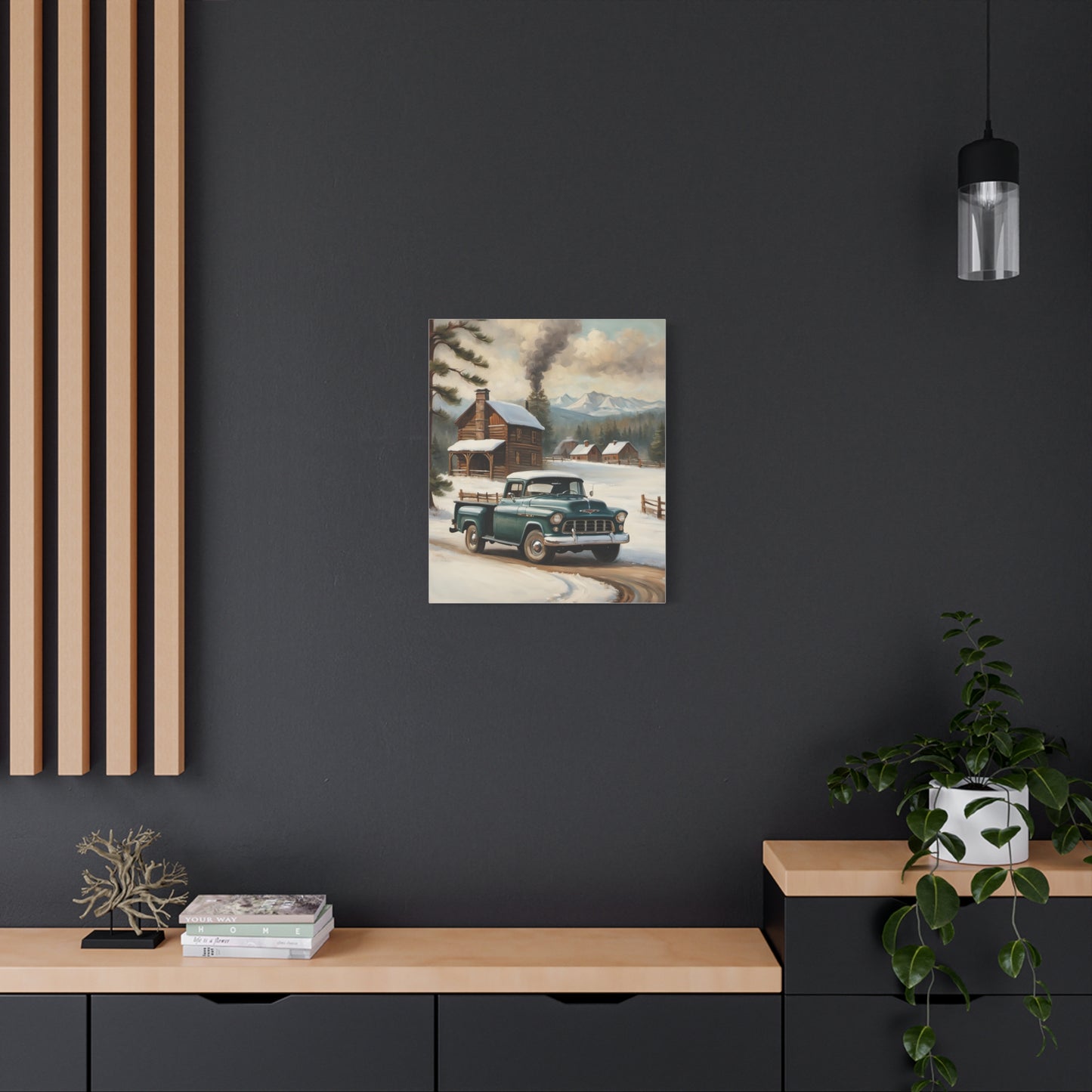Vintage Truck Canvas Wall Art, Farmhouse Decor, Winter Scene, Rustic Home Decoration, Gift for Car Lovers or Country Home