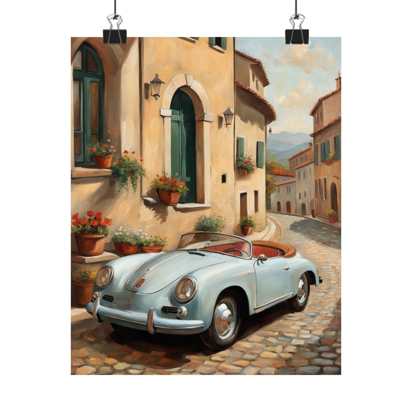 Vintage Car Art Print, Matte Vertical Poster, Wall Decor, Home Decoration, Gift for Car Lovers, Italian Landscape Art