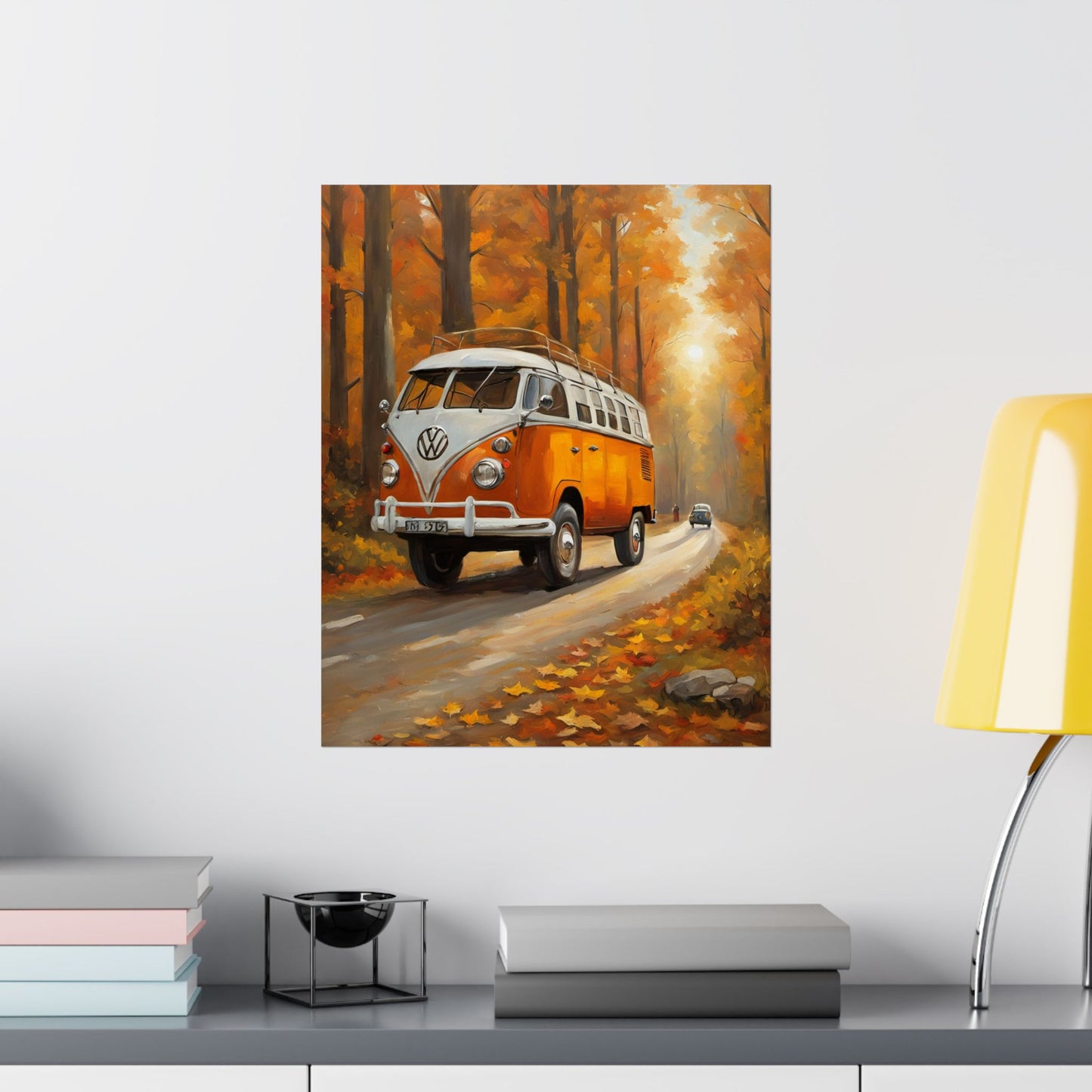 Fall Adventure Matte Vertical Posters, Vintage VW Bus Art, Autumn Decor, Scenic Wall Art, Road Trip Print, Cozy Home Aesthetic - AquilVision