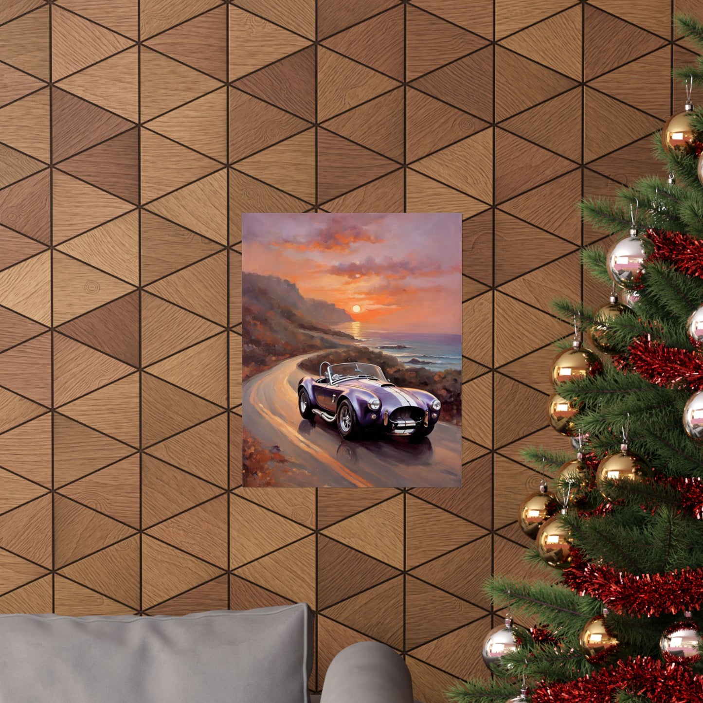 Purple Sunset Vintage Car Poster - Retro Wall Art for Car Lovers, Home Decor, Gift for Him, Car Enthusiast, Man Cave Decor Printify