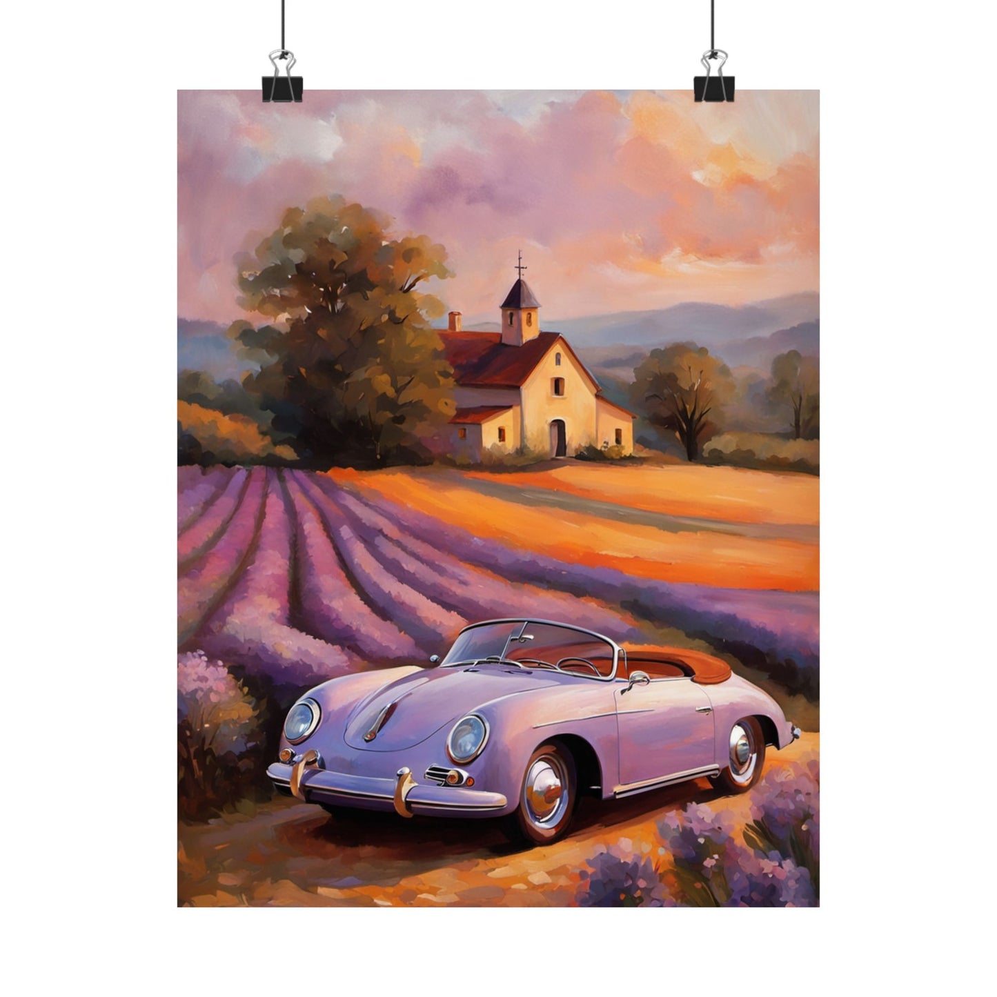 Lavender Field Car Poster, Vintage Car Art Print, Wall Decor for Car Lovers, Home Art, Gift for Him
