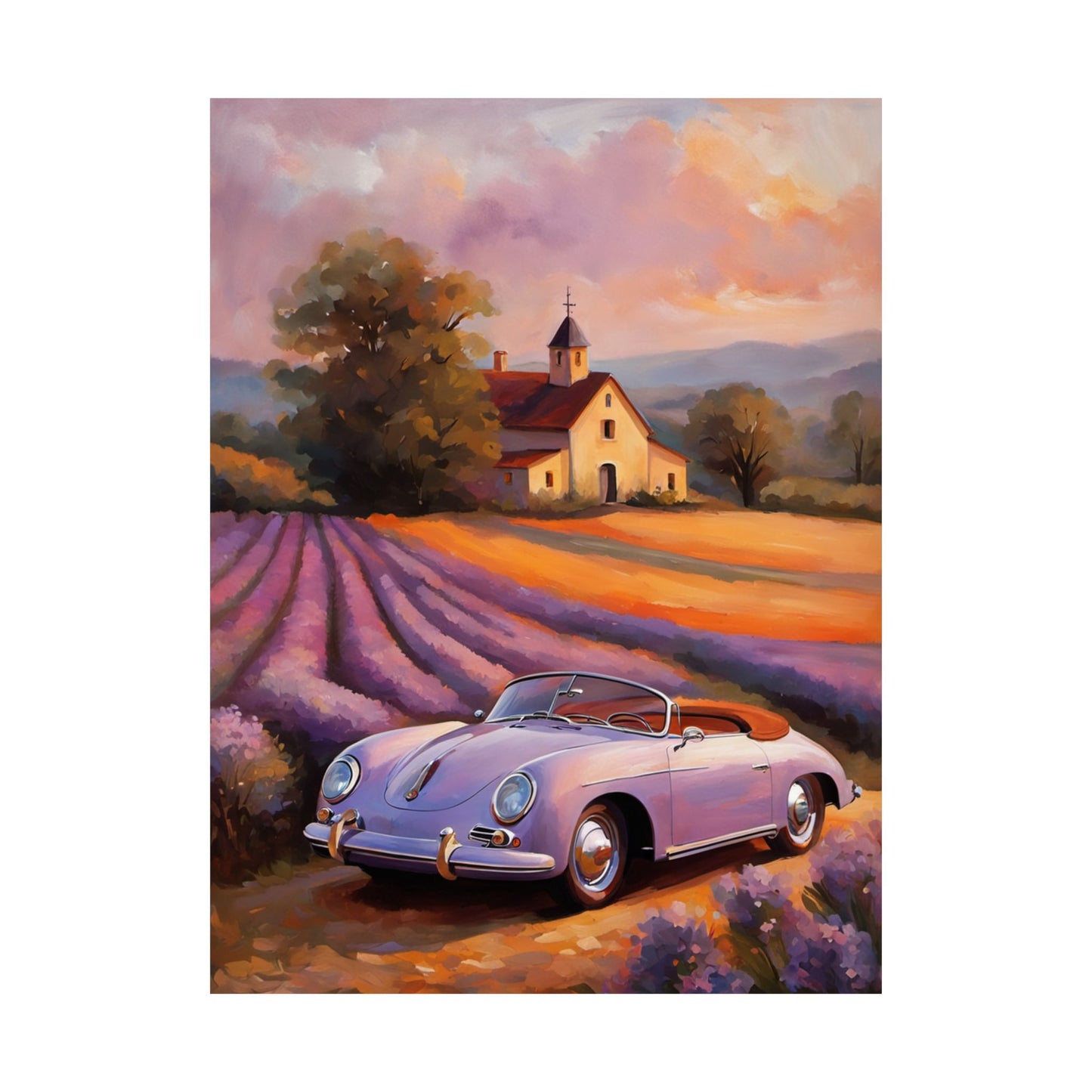 Lavender Field Car Poster, Vintage Car Art Print, Wall Decor for Car Lovers, Home Art, Gift for Him