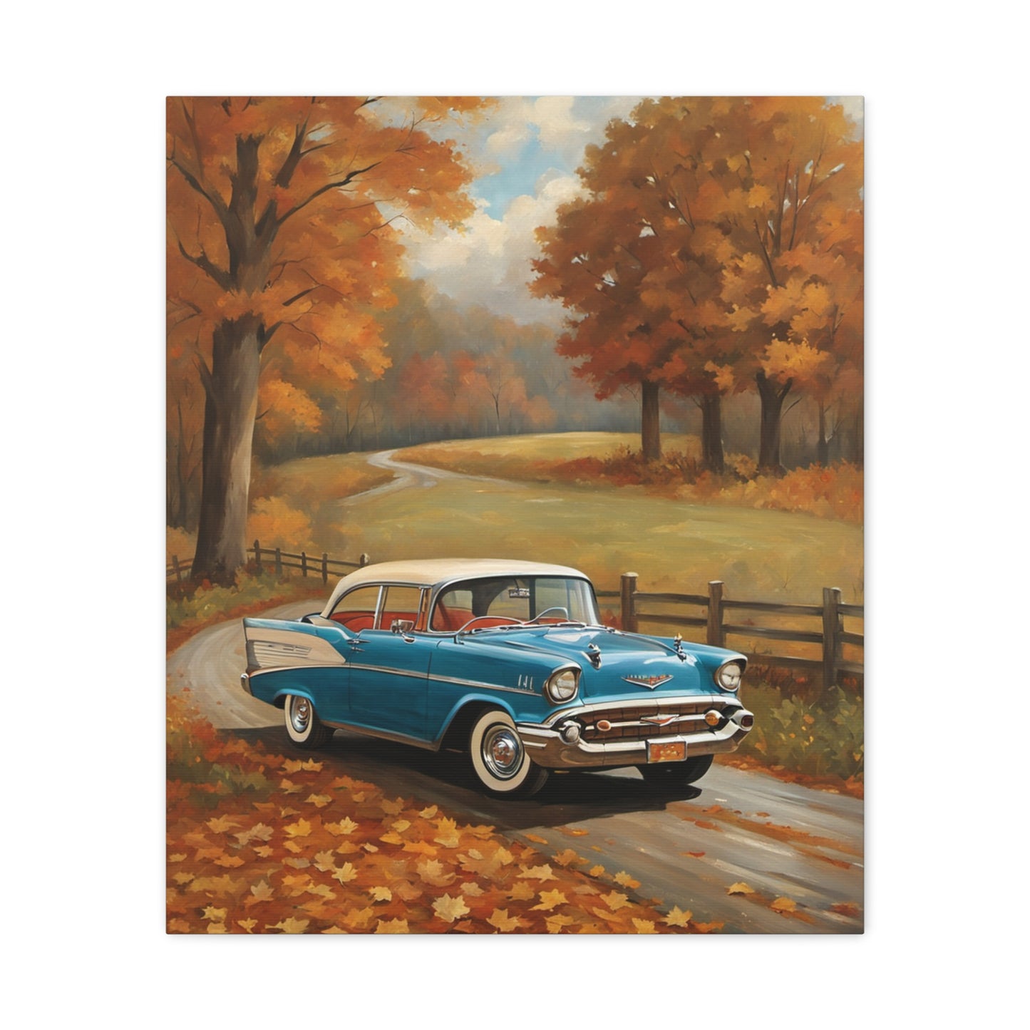 Vintage Autumn Car Wall Art, Rustic Home Decor, Fall Decor, Classic Car Canvas, Autumn Landscape