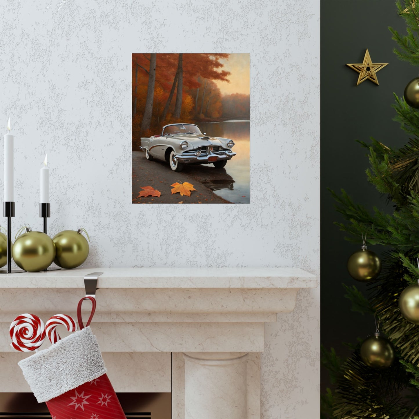 Vintage Car Autumn Matte Poster, Classic Car Art Print, Fall Decor, Retro Home Wall Art, Gift for Him, Car Lover Wall Decor