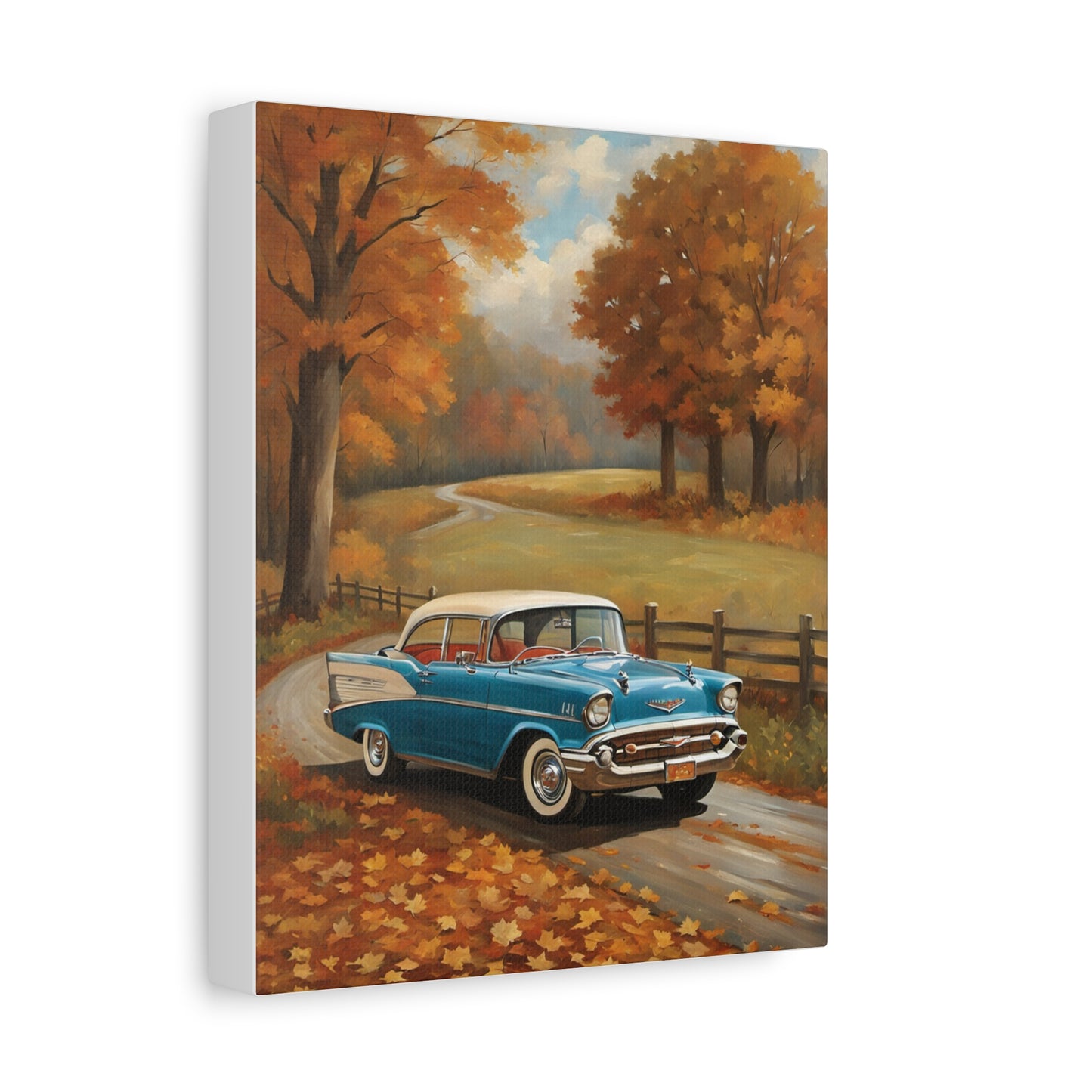 Vintage Autumn Car Wall Art, Rustic Home Decor, Fall Decor, Classic Car Canvas, Autumn Landscape