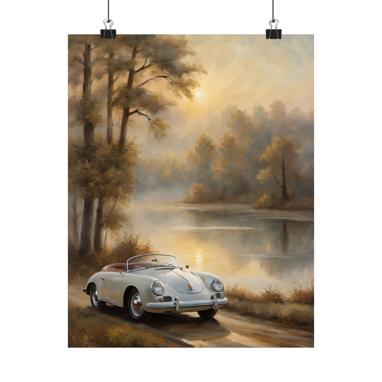 Vintage Car Landscape Poster | Matte Wall Art | Home Decor | Gift for Car Lovers, Automotive Art, Retro Wall Decor, Nature Inspired