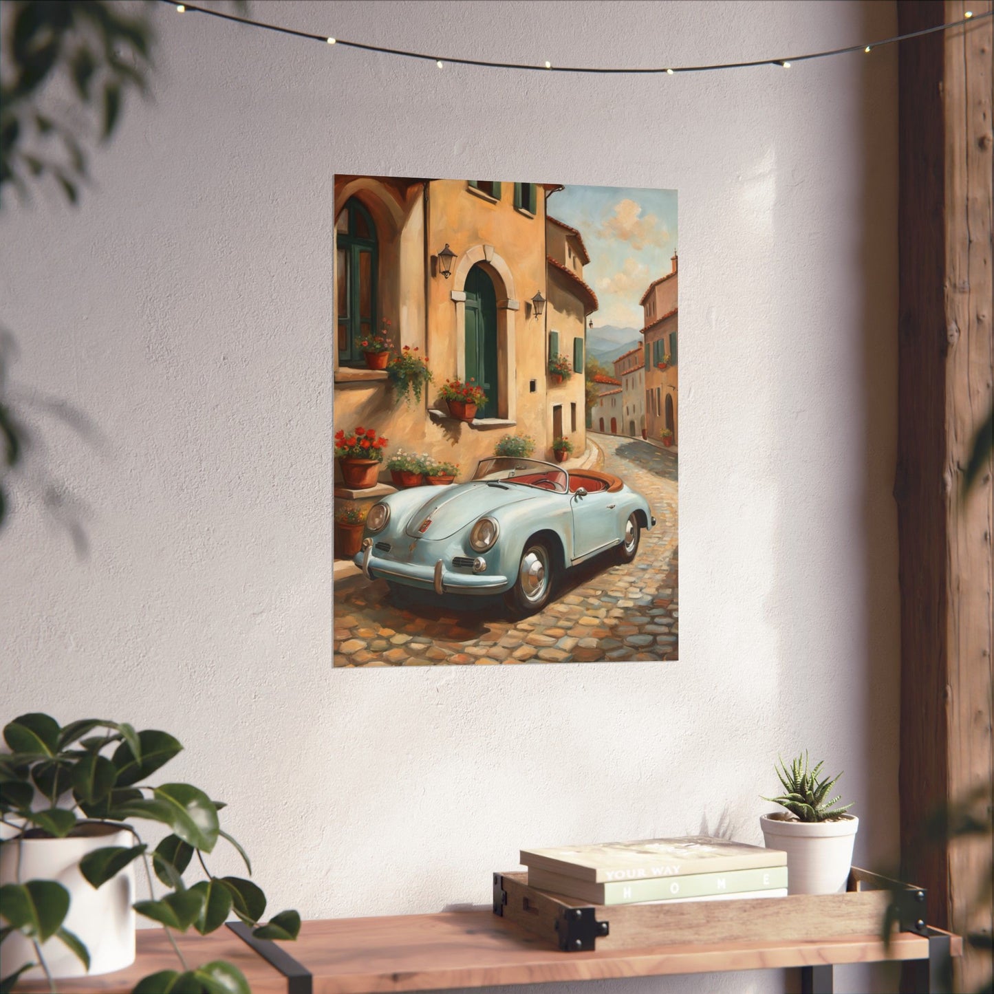 Vintage Car Art Print, Matte Vertical Poster, Wall Decor, Home Decoration, Gift for Car Lovers, Italian Landscape Art