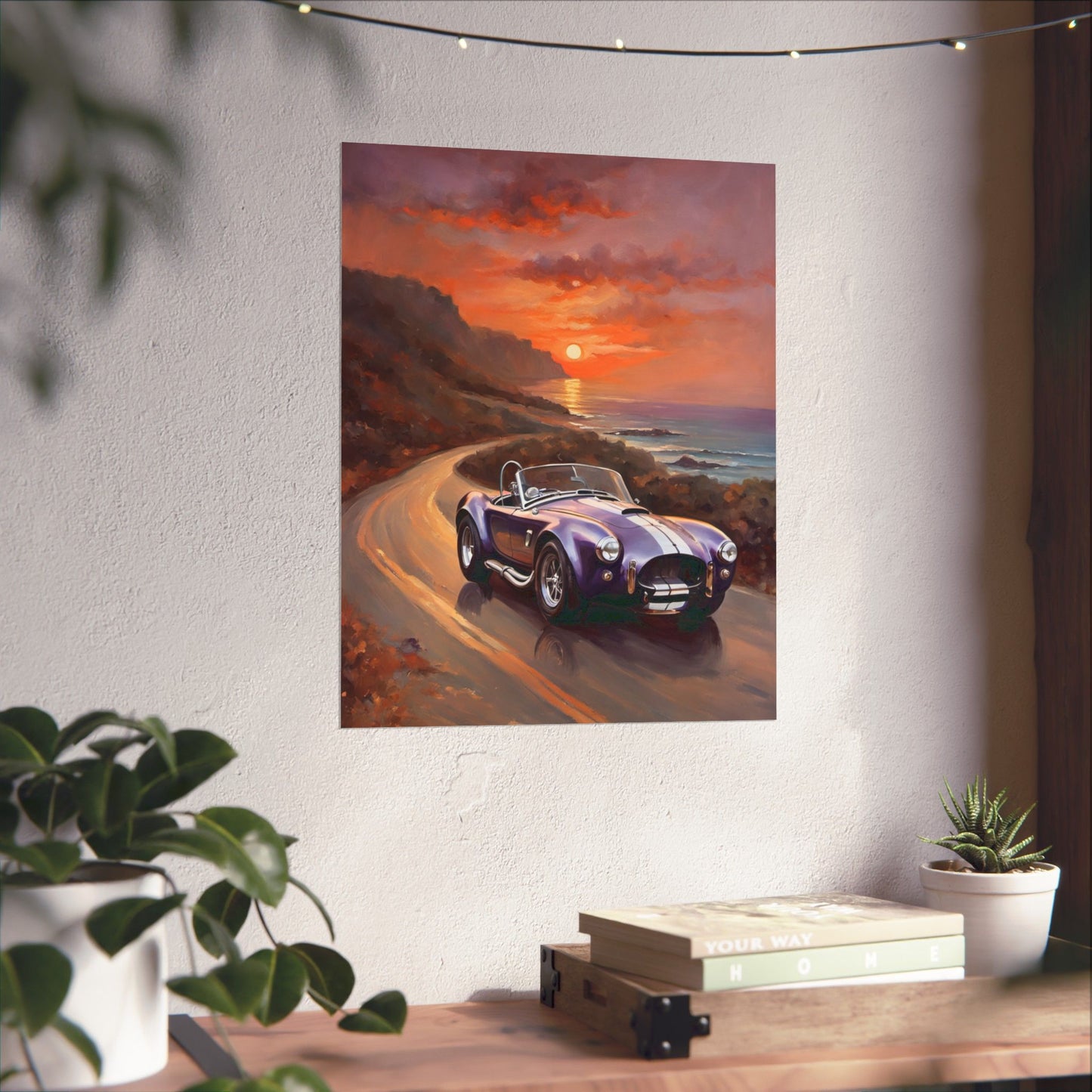 Purple Sunset Vintage Car Poster - Retro Wall Art for Car Lovers, Home Decor, Gift for Him, Car Enthusiast, Man Cave Decor Printify