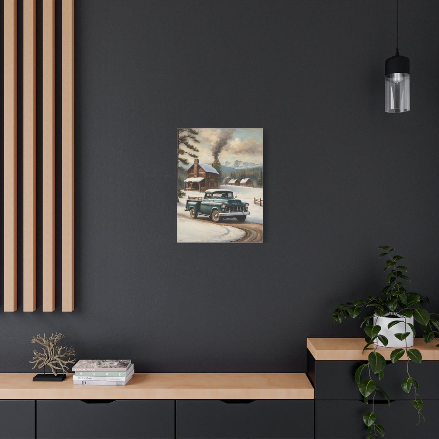 Vintage Truck Canvas Wall Art, Farmhouse Decor, Winter Scene, Rustic Home Decoration, Gift for Car Lovers or Country Home