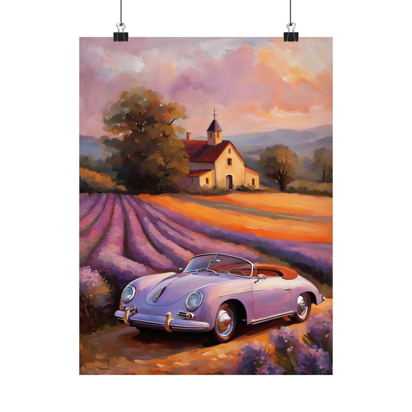 Lavender Field Car Poster, Vintage Car Art Print, Wall Decor for Car Lovers, Home Art, Gift for Him