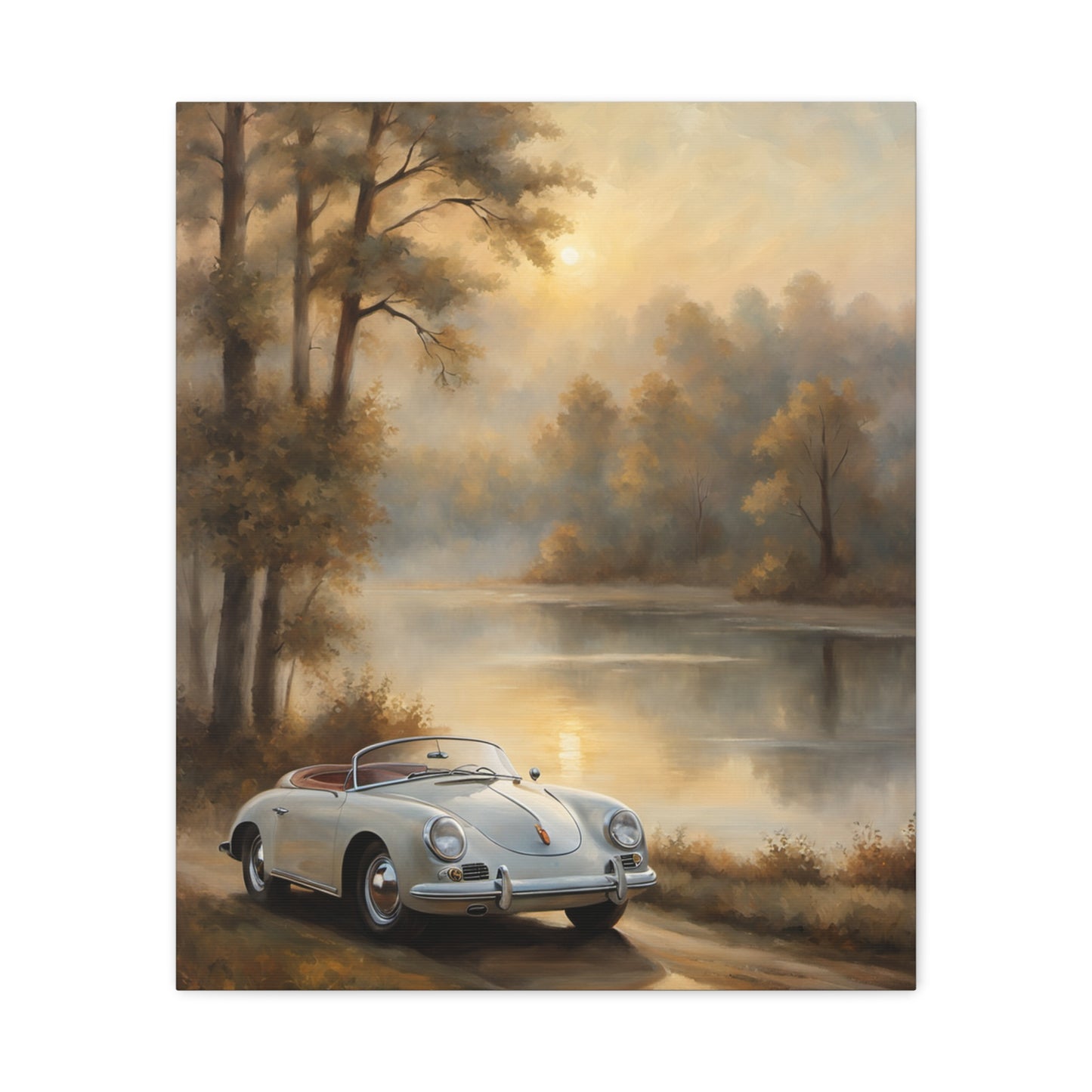 Vintage Car Landscape Art Print, Wall Decor, Home Aesthetic, Nature Artwork, Gift for Car Lovers, Vintage Automotive Decor