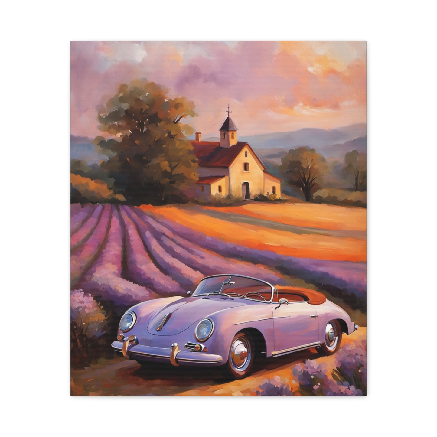 Vintage Car Canvas Wall Art, Rustic Home Decor, Lavender Field Print, Car Lover Gift, Art for Living Room, Classic Car Artwork