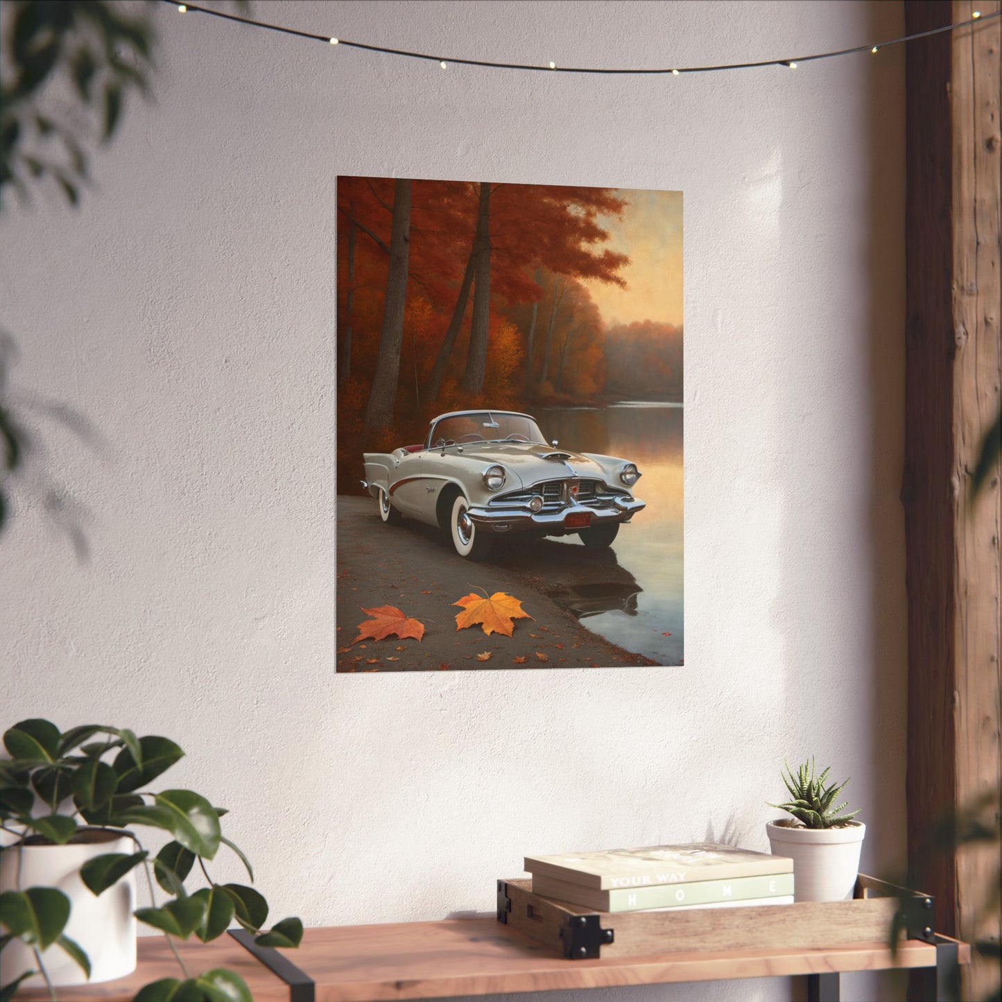 Vintage Car Autumn Matte Poster, Classic Car Art Print, Fall Decor, Retro Home Wall Art, Gift for Him, Car Lover Wall Decor