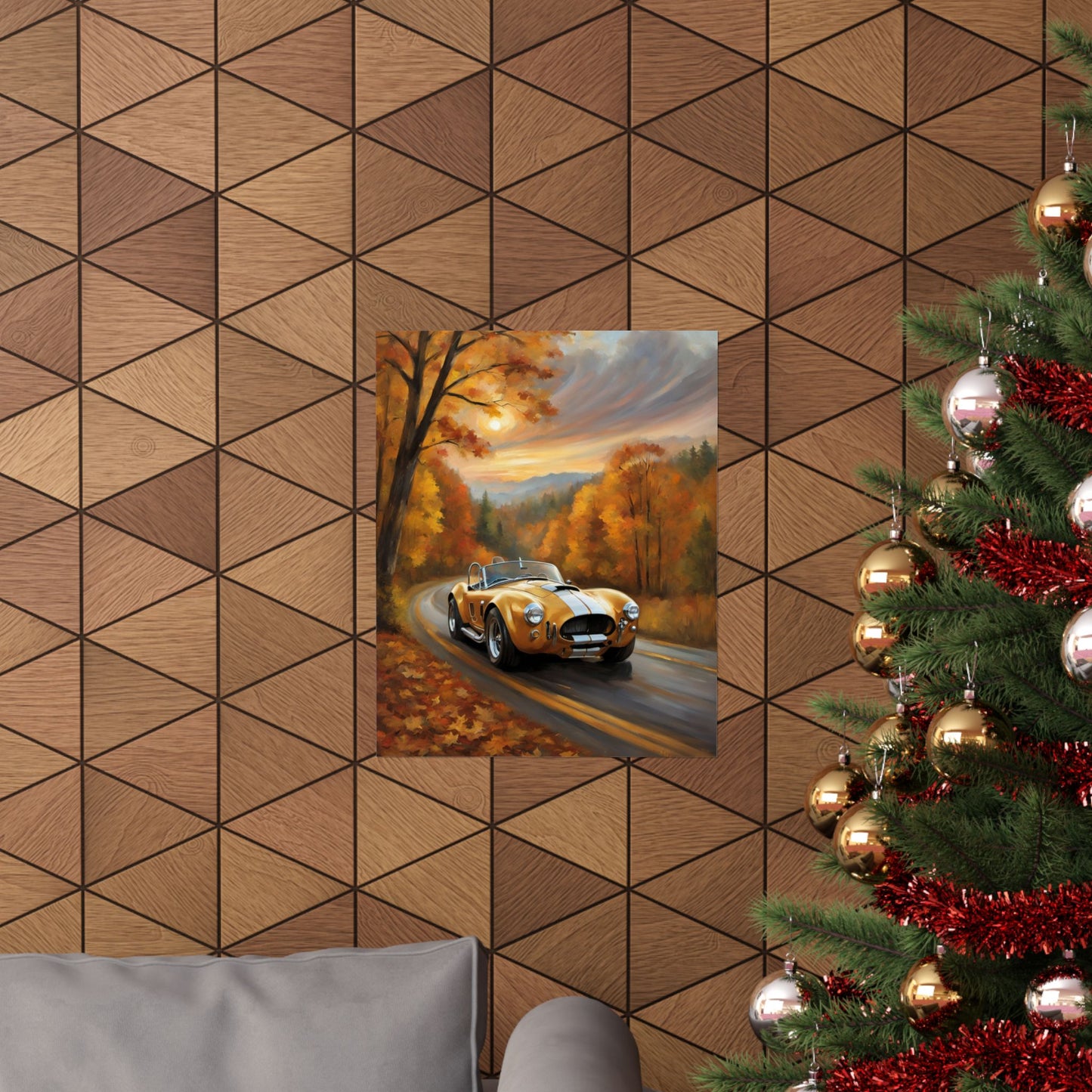 Vintage Car Art Poster, Fall Decor, Retro Wall Art, Gift for Car Lovers, Autumn Home Decor, Classic Vehicle Print Printify