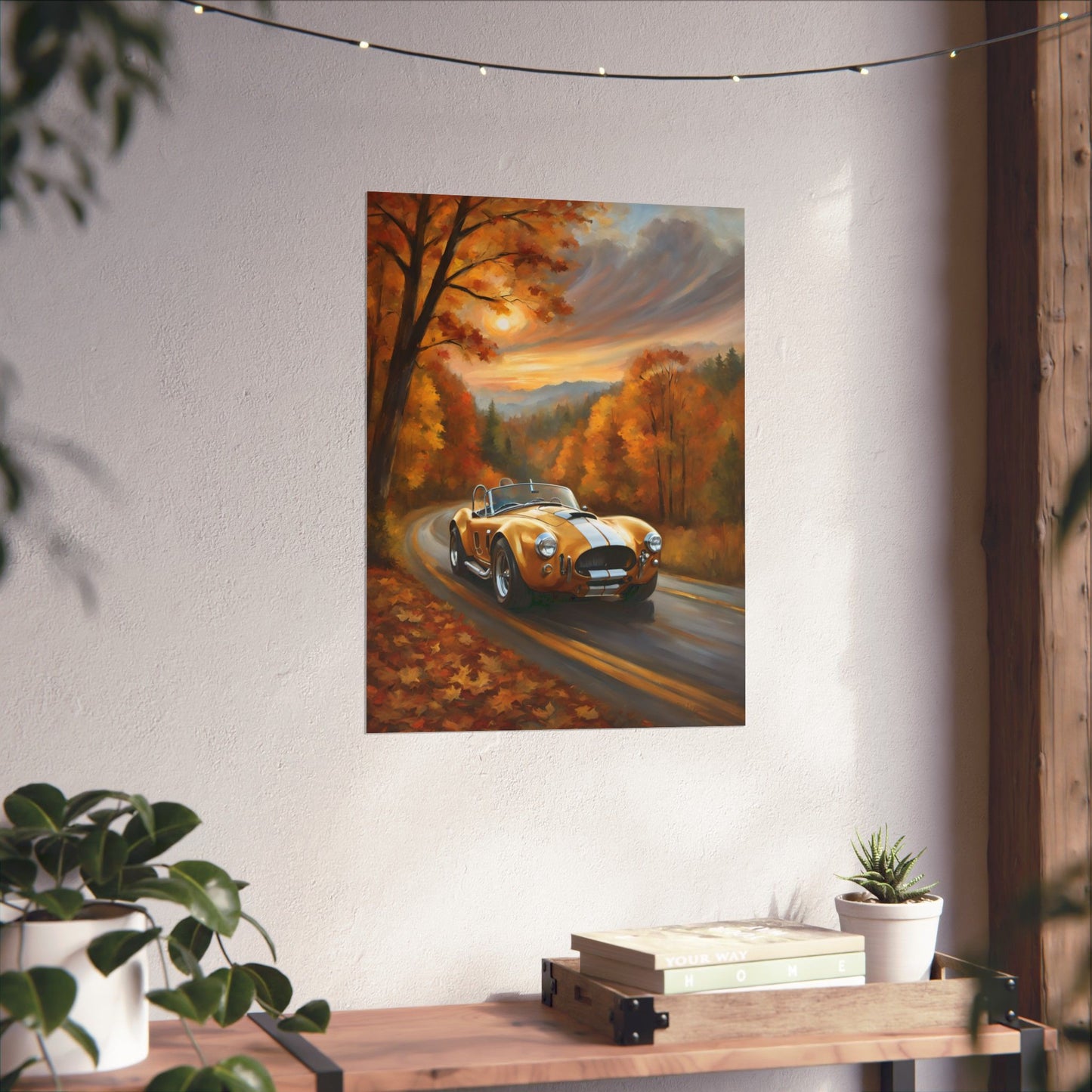 Vintage Car Art Poster, Fall Decor, Retro Wall Art, Gift for Car Lovers, Autumn Home Decor, Classic Vehicle Print Printify