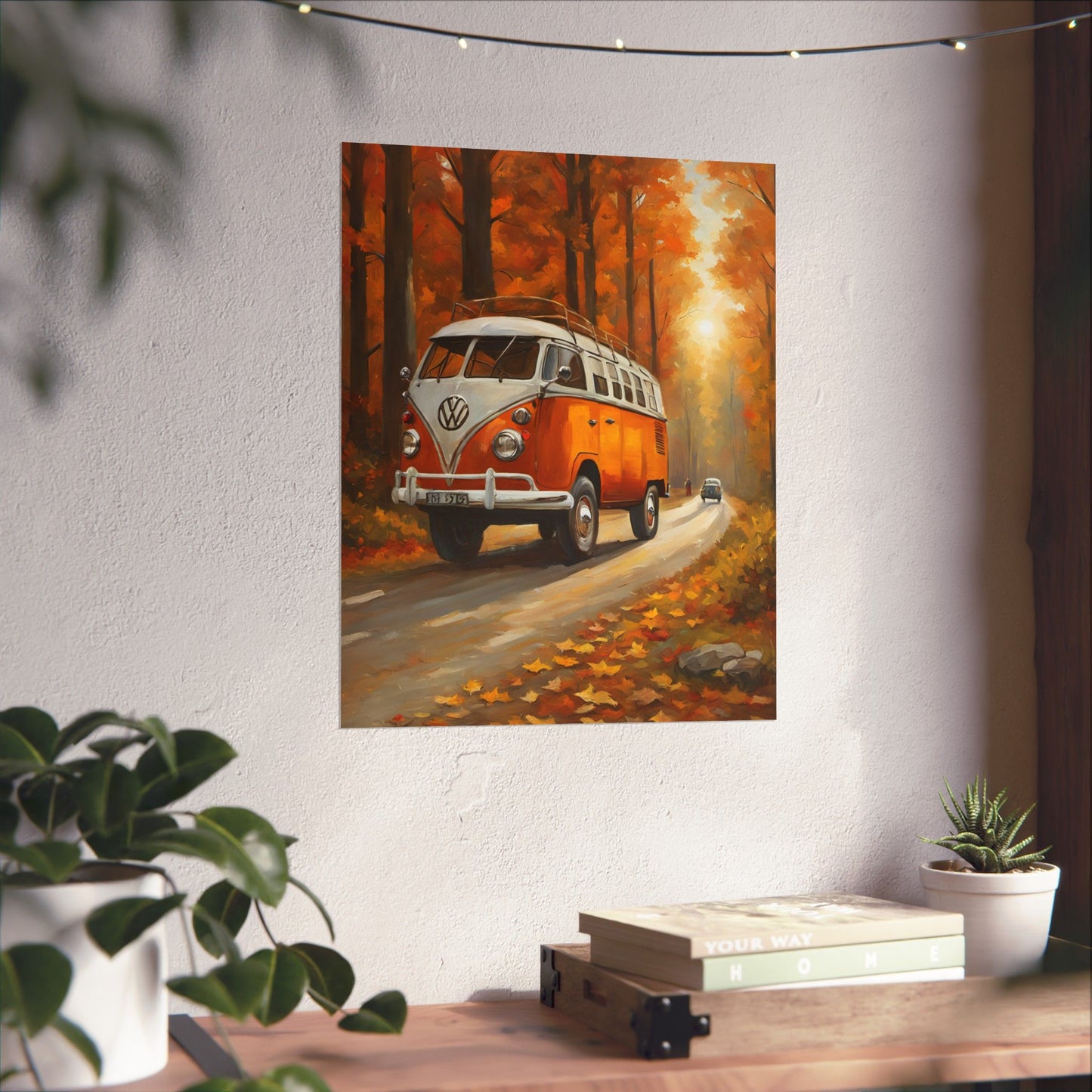 Fall Adventure Matte Vertical Posters, Vintage VW Bus Art, Autumn Decor, Scenic Wall Art, Road Trip Print, Cozy Home Aesthetic - AquilVision