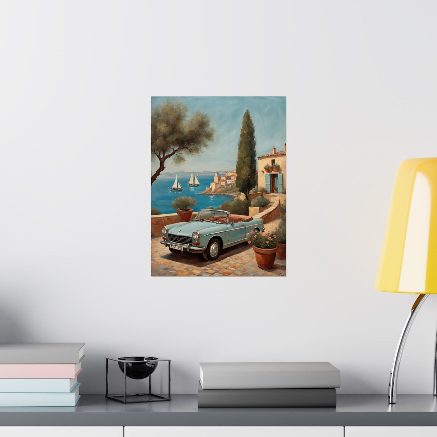 Scenic Vintage Car Art Matte Vertical Posters, Vintage Car Art, Mediterranean Vibes, Home Decor, Wall Art for Travel Lovers Printify