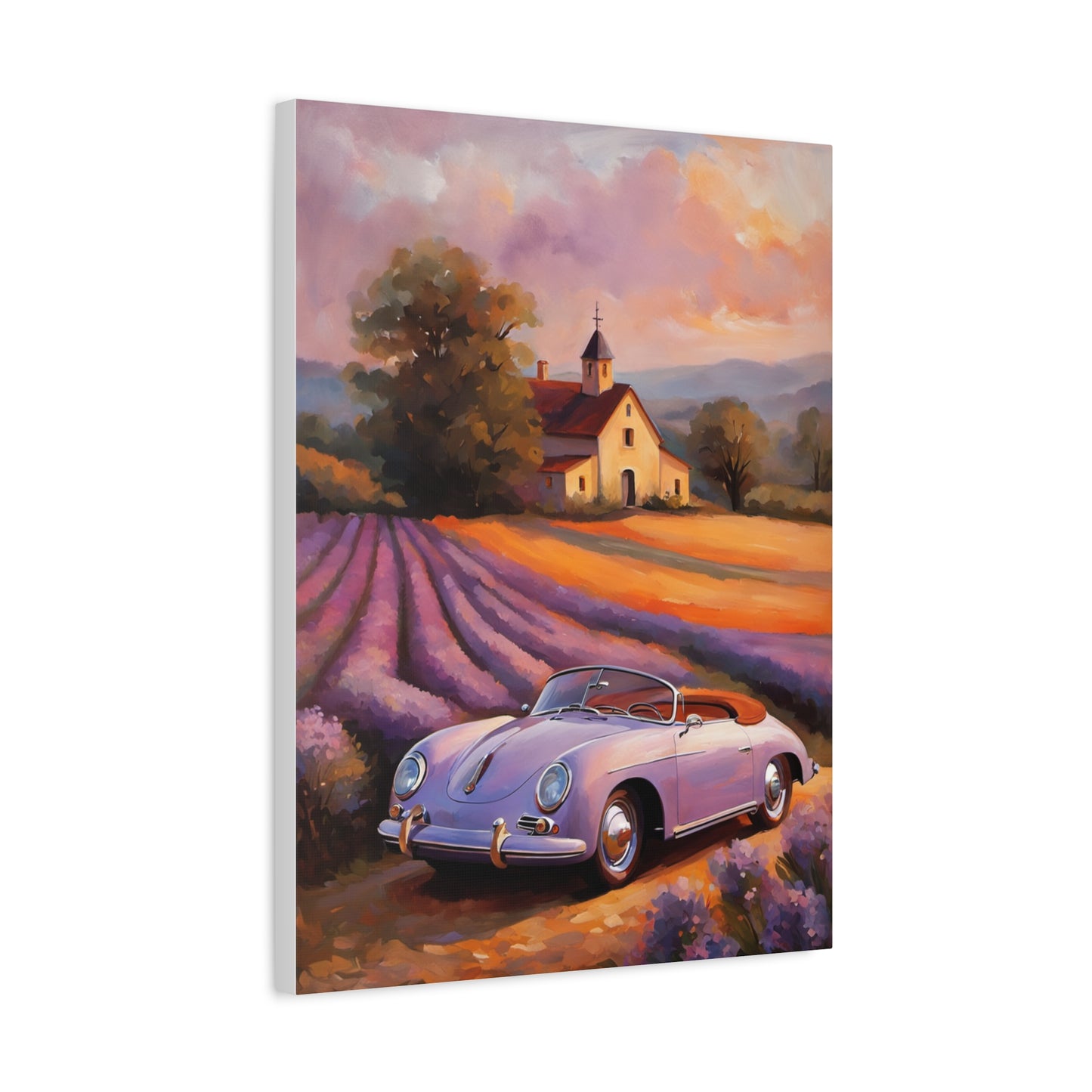 Vintage Car Canvas Wall Art, Rustic Home Decor, Lavender Field Print, Car Lover Gift, Art for Living Room, Classic Car Artwork