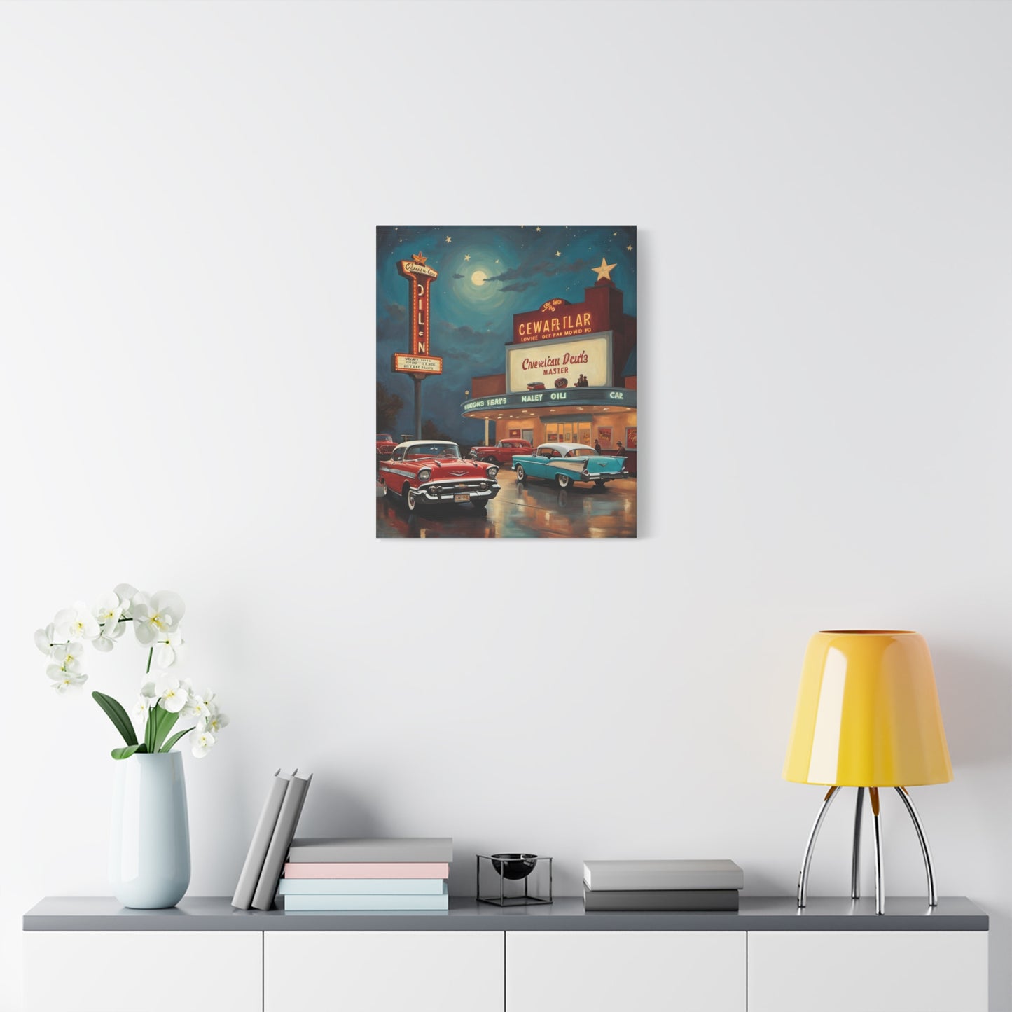 Retro Movie Theater Canvas Print, Vintage Art, Home Decor, Wall Art, Nostalgic Gift, Cinema Decor, Gift for Car Lovers