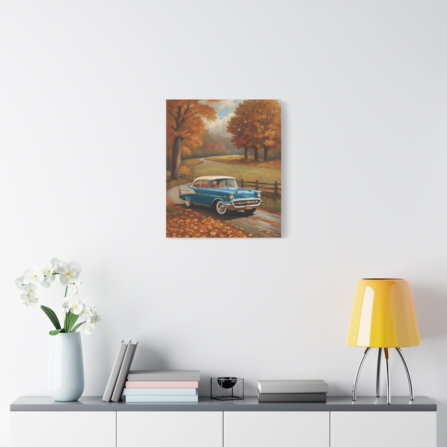 Vintage Autumn Car Wall Art, Rustic Home Decor, Fall Decor, Classic Car Canvas, Autumn Landscape