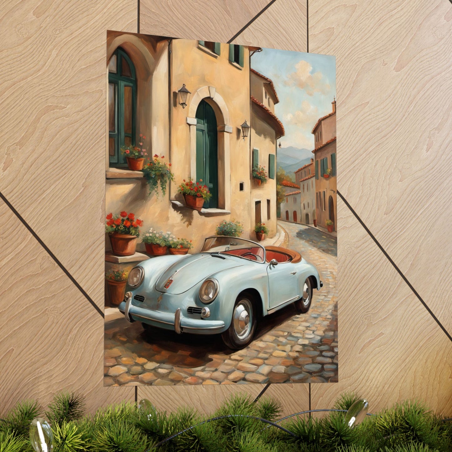 Vintage Car Art Print, Matte Vertical Poster, Wall Decor, Home Decoration, Gift for Car Lovers, Italian Landscape Art