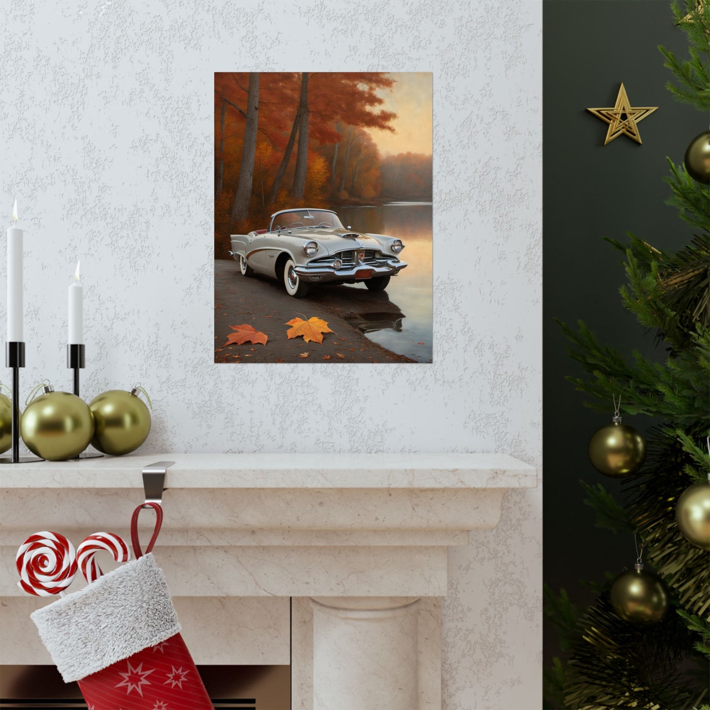 Vintage Car Autumn Matte Poster, Classic Car Art Print, Fall Decor, Retro Home Wall Art, Gift for Him, Car Lover Wall Decor