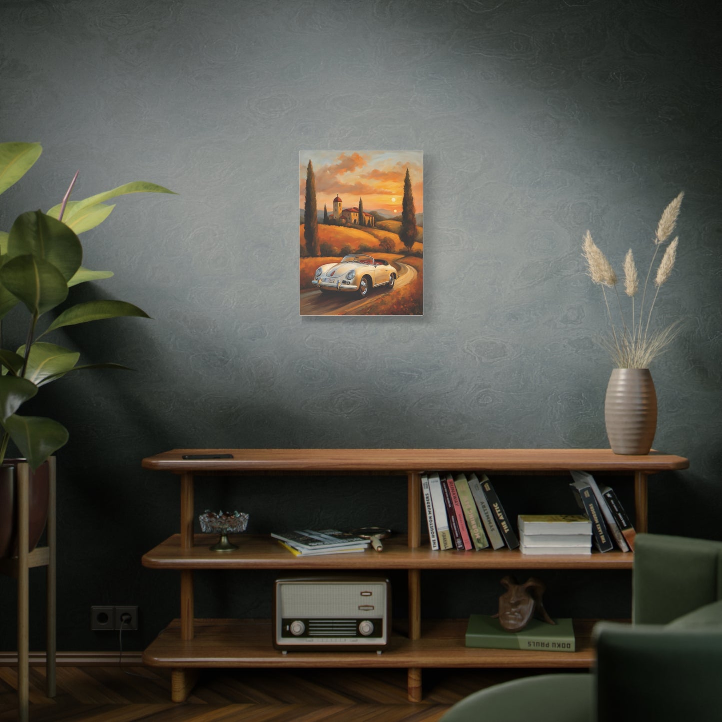 Stretched Canvas Print, Vintage Car Art, Home Decor, Wall Decor, Gift for Car Lovers, Sunset Scene, Art for Living Room