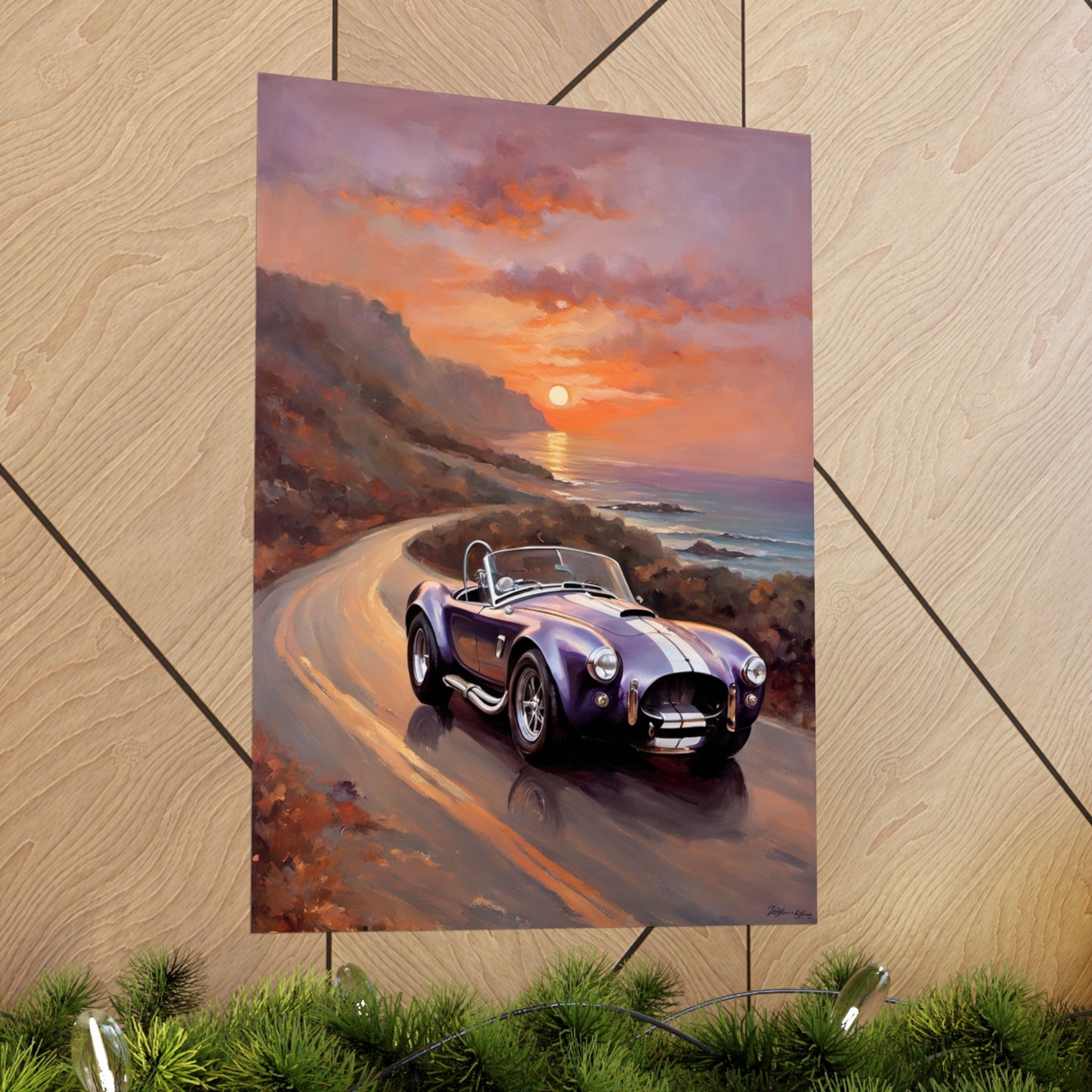 Purple Sunset Vintage Car Poster - Retro Wall Art for Car Lovers, Home Decor, Gift for Him, Car Enthusiast, Man Cave Decor Printify