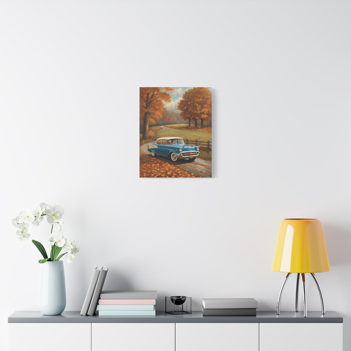 Vintage Autumn Car Wall Art, Rustic Home Decor, Fall Decor, Classic Car Canvas, Autumn Landscape