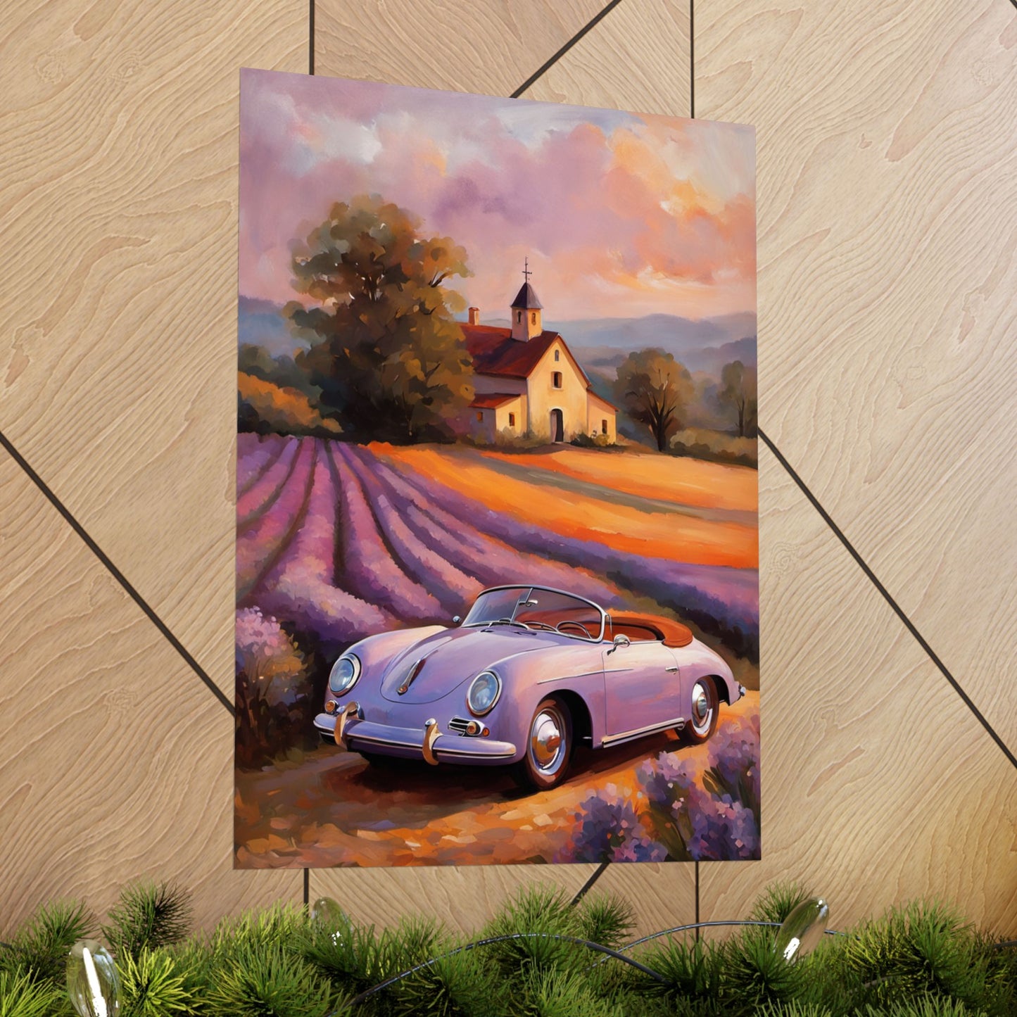 Lavender Field Car Poster, Vintage Car Art Print, Wall Decor for Car Lovers, Home Art, Gift for Him