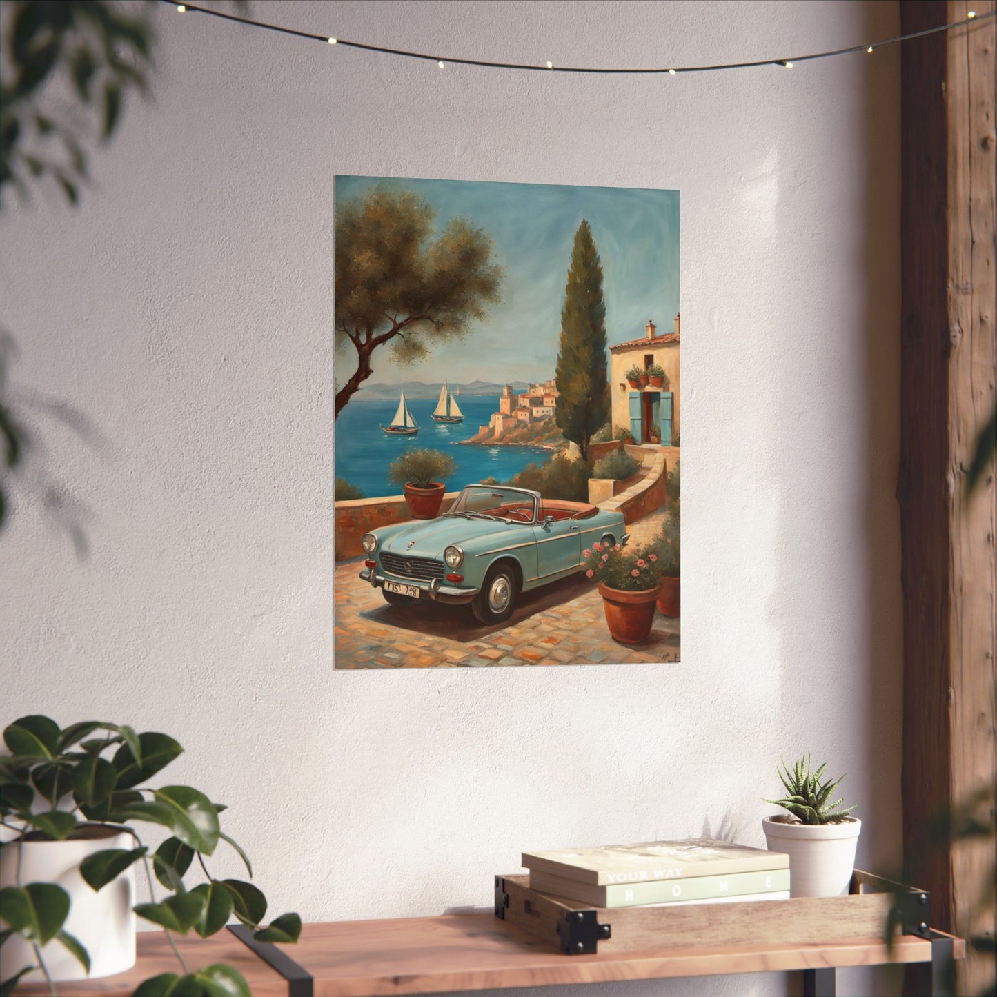 Scenic Vintage Car Art Matte Vertical Posters, Vintage Car Art, Mediterranean Vibes, Home Decor, Wall Art for Travel Lovers Printify