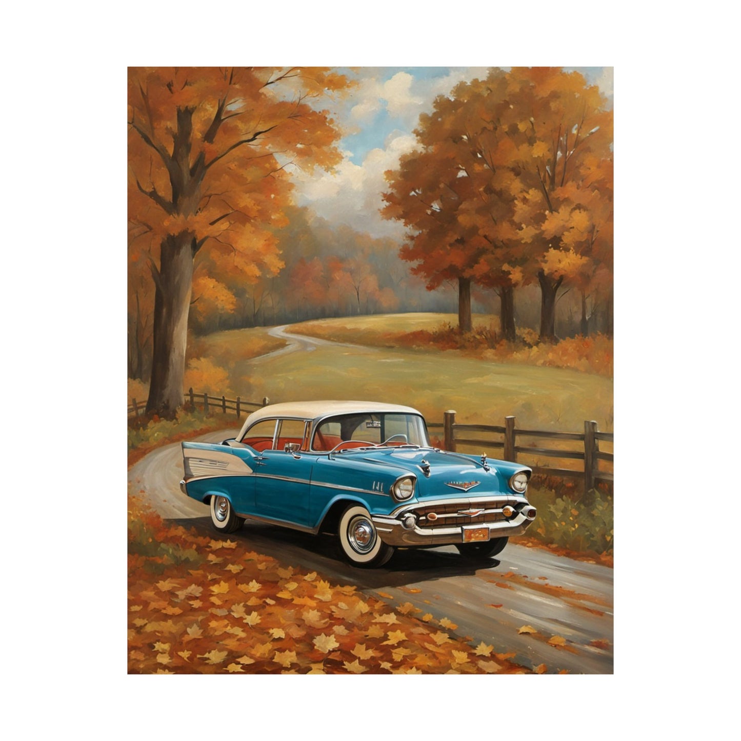 Vintage Car Autumn Poster, Fall Decor, Retro Wall Art, Home Decoration, Gift for Car Enthusiasts, Reminiscent Artwork