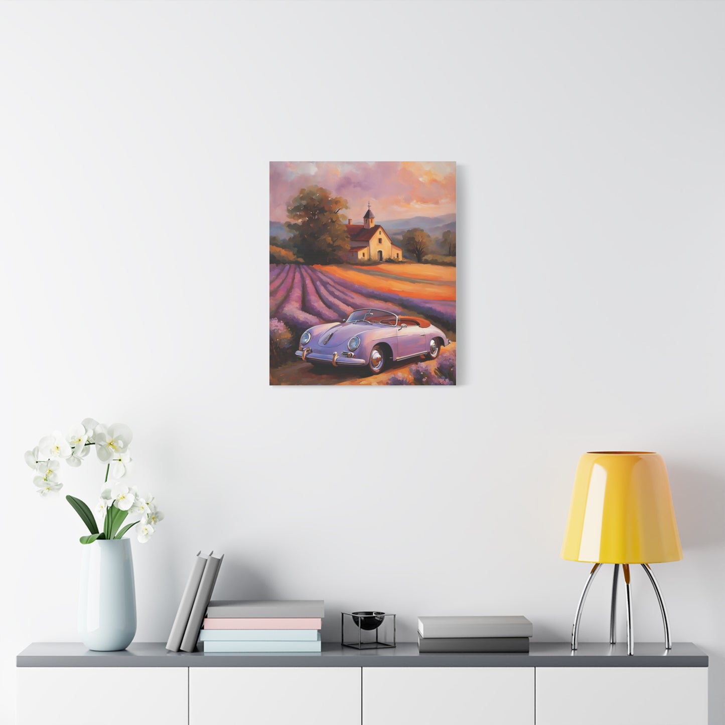 Vintage Car Canvas Wall Art, Rustic Home Decor, Lavender Field Print, Car Lover Gift, Art for Living Room, Classic Car Artwork