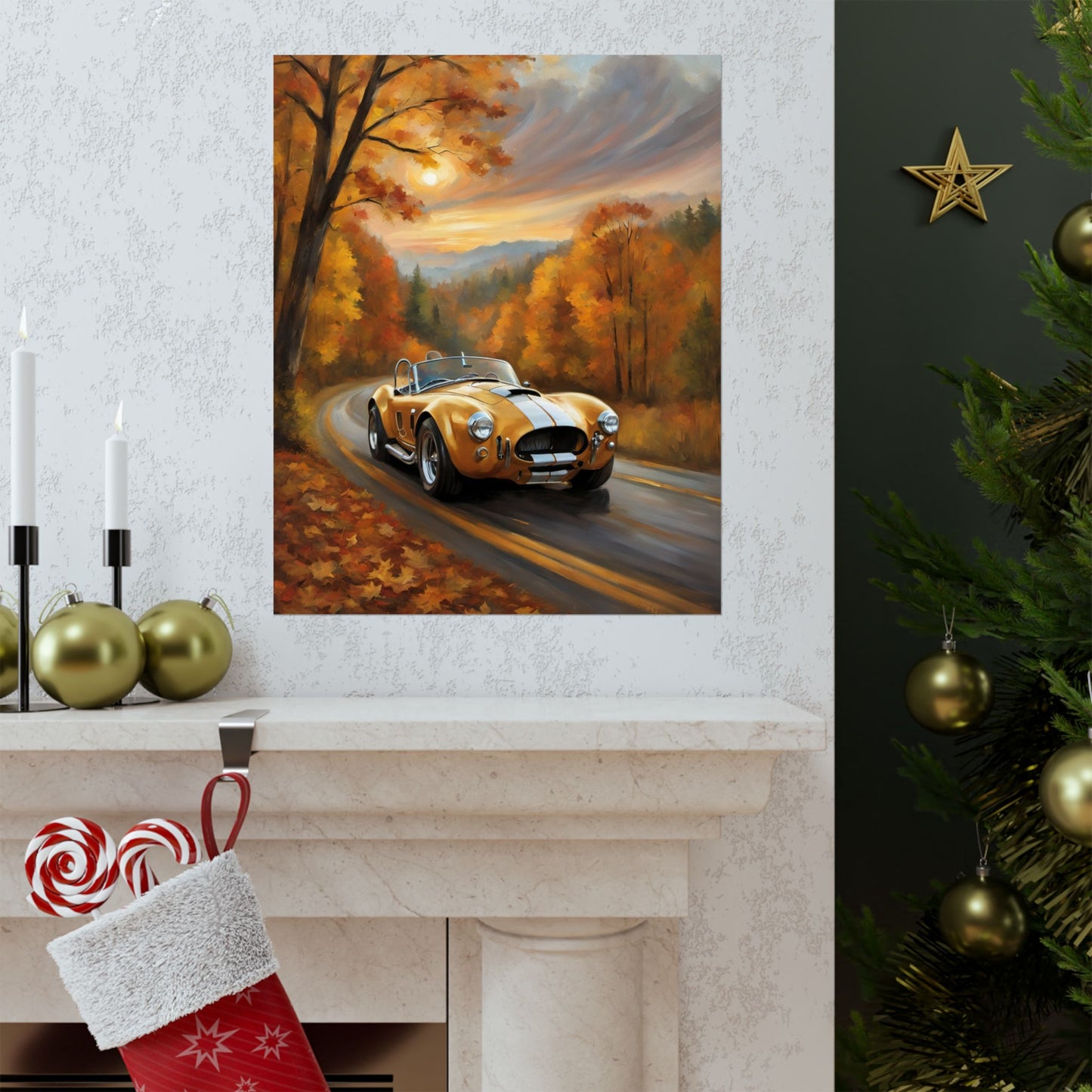 Vintage Car Art Poster, Fall Decor, Retro Wall Art, Gift for Car Lovers, Autumn Home Decor, Classic Vehicle Print Printify