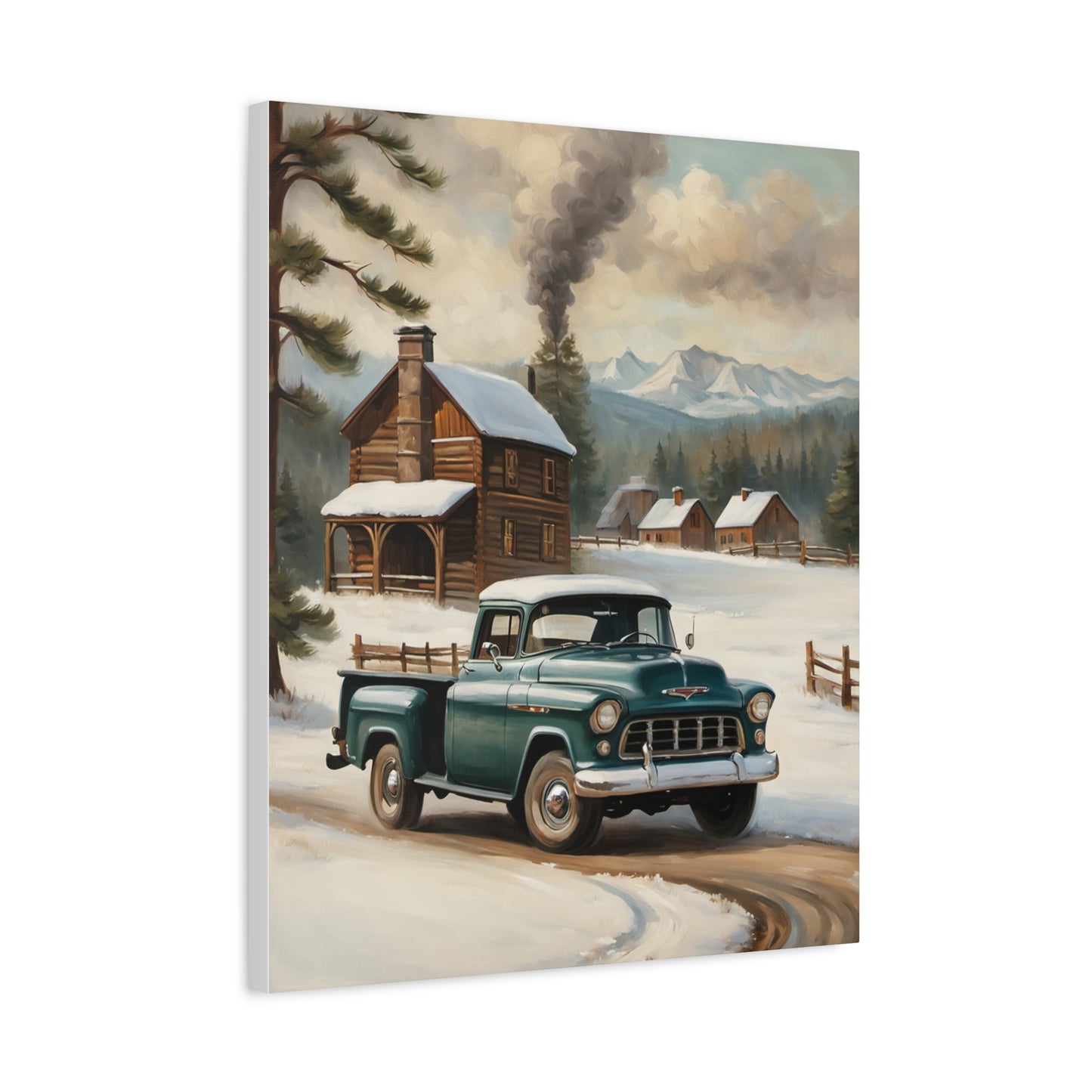 Vintage Truck Canvas Wall Art, Farmhouse Decor, Winter Scene, Rustic Home Decoration, Gift for Car Lovers or Country Home