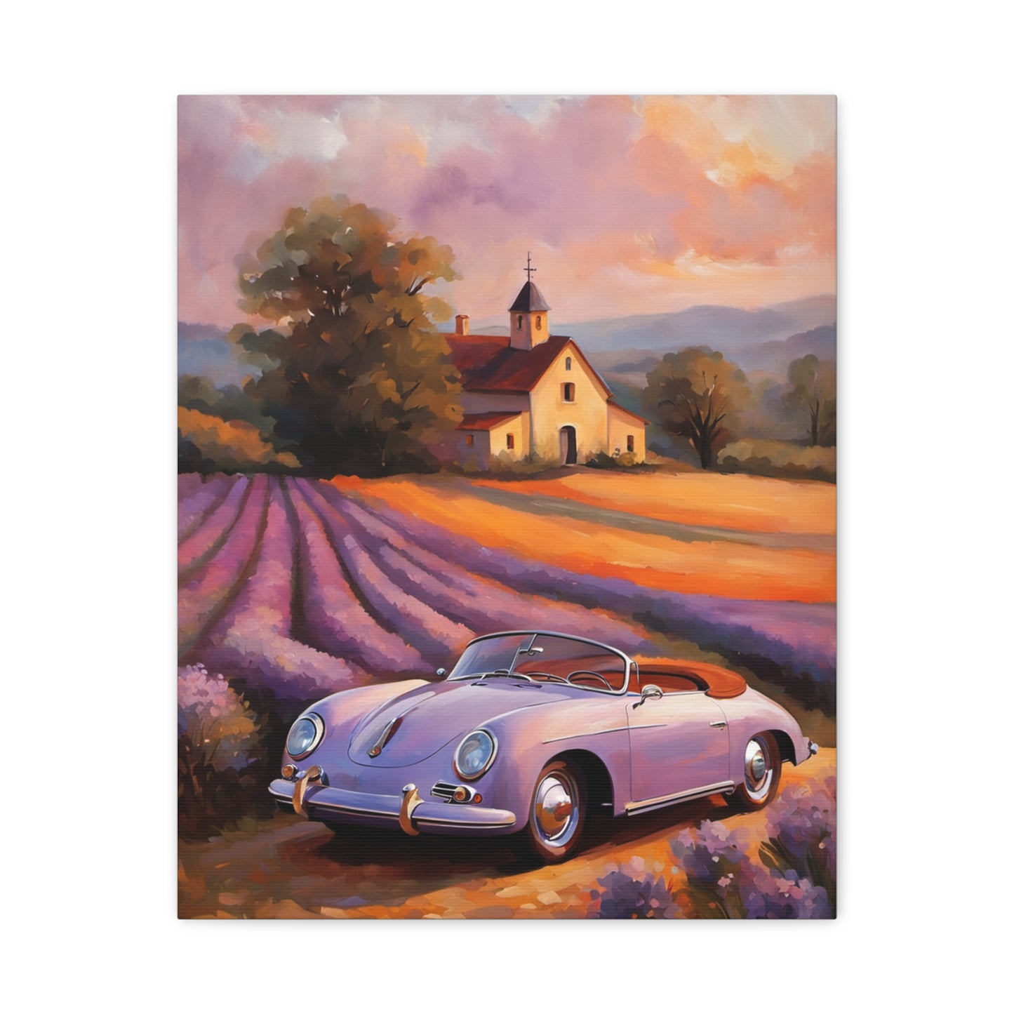 Vintage Car Canvas Wall Art, Rustic Home Decor, Lavender Field Print, Car Lover Gift, Art for Living Room, Classic Car Artwork