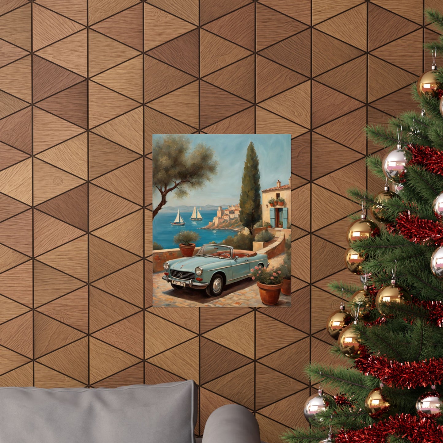 Scenic Vintage Car Art Matte Vertical Posters, Vintage Car Art, Mediterranean Vibes, Home Decor, Wall Art for Travel Lovers Printify