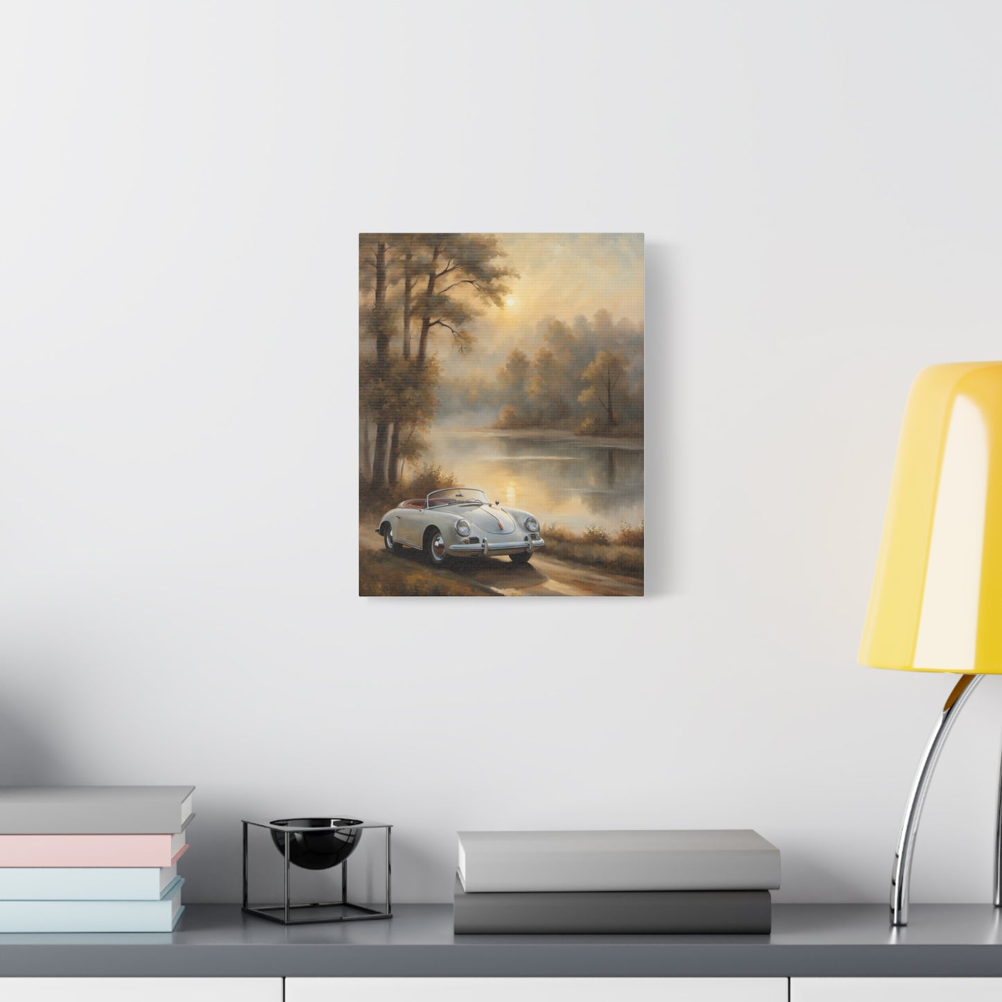 Vintage Car Landscape Art Print, Wall Decor, Home Aesthetic, Nature Artwork, Gift for Car Lovers, Vintage Automotive Decor