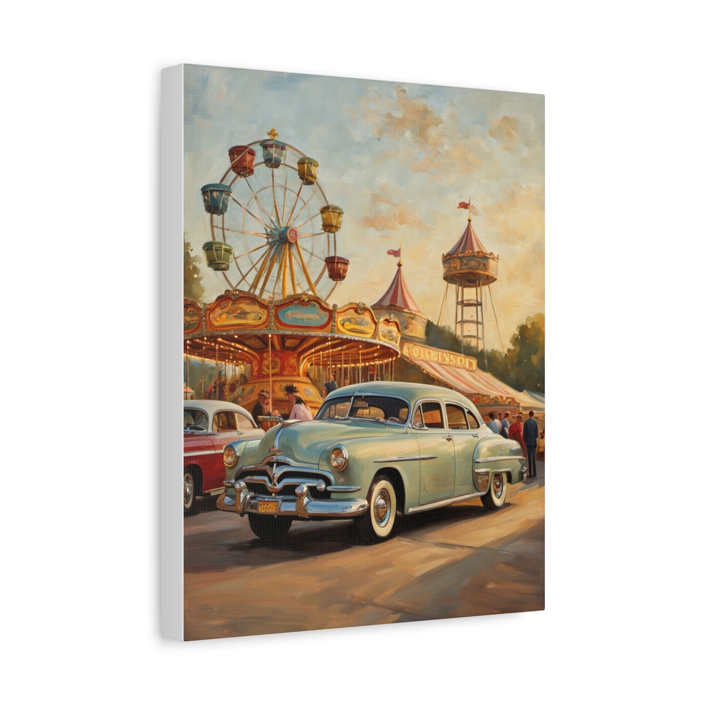 Vintage Carnival Art Canvas Print | Nostalgic Car Decor, 1950s Wall Art, Retro Home Decor, Fairground Artwork, Gift for Car Lovers
