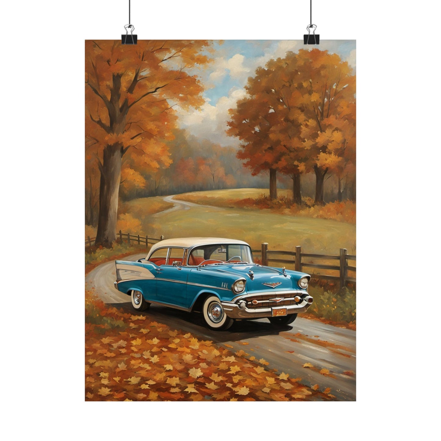 Vintage Car Autumn Poster, Fall Decor, Retro Wall Art, Home Decoration, Gift for Car Enthusiasts, Reminiscent Artwork