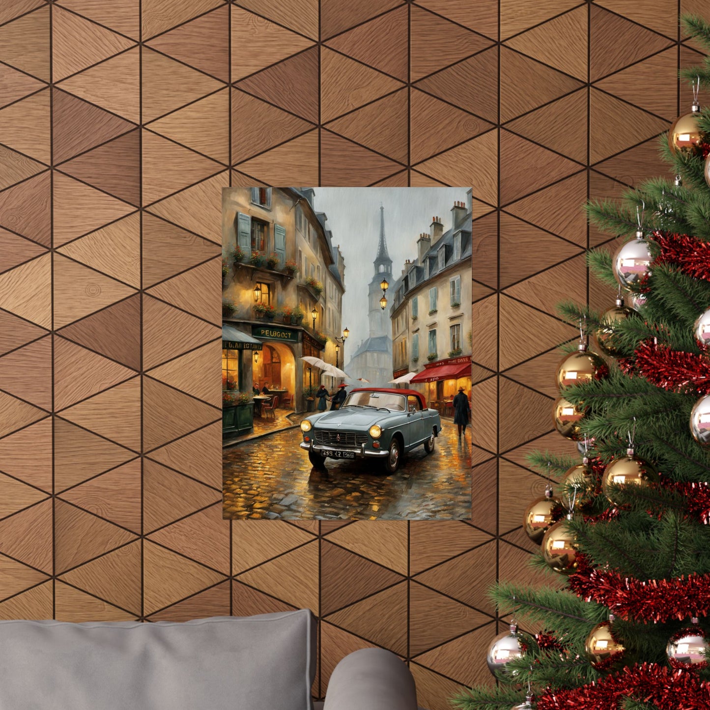 Charming Matte Poster, Travel Gift Vintage Car Art, Vintage Car Decor, Parisian Street Scene, Home Wall Art, Gift for Travelers Printify