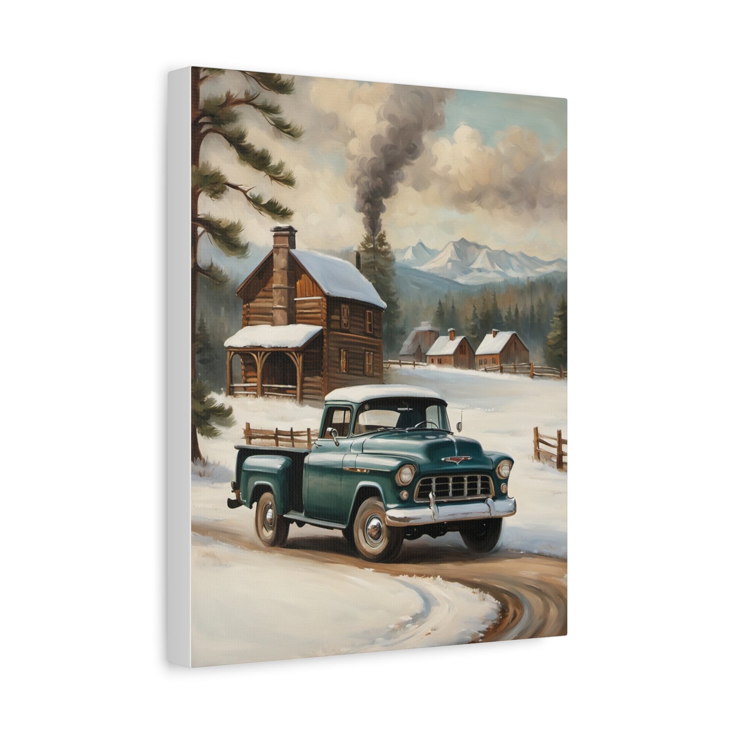 Vintage Truck Canvas Wall Art, Farmhouse Decor, Winter Scene, Rustic Home Decoration, Gift for Car Lovers or Country Home