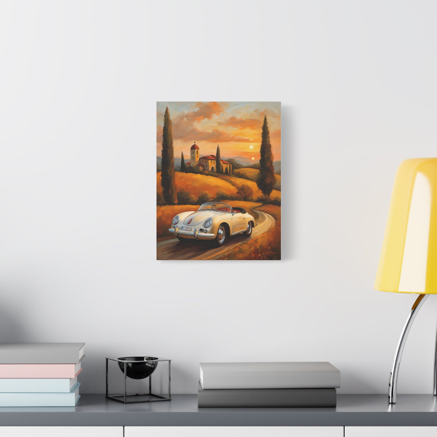 Stretched Canvas Print, Vintage Car Art, Home Decor, Wall Decor, Gift for Car Lovers, Sunset Scene, Art for Living Room