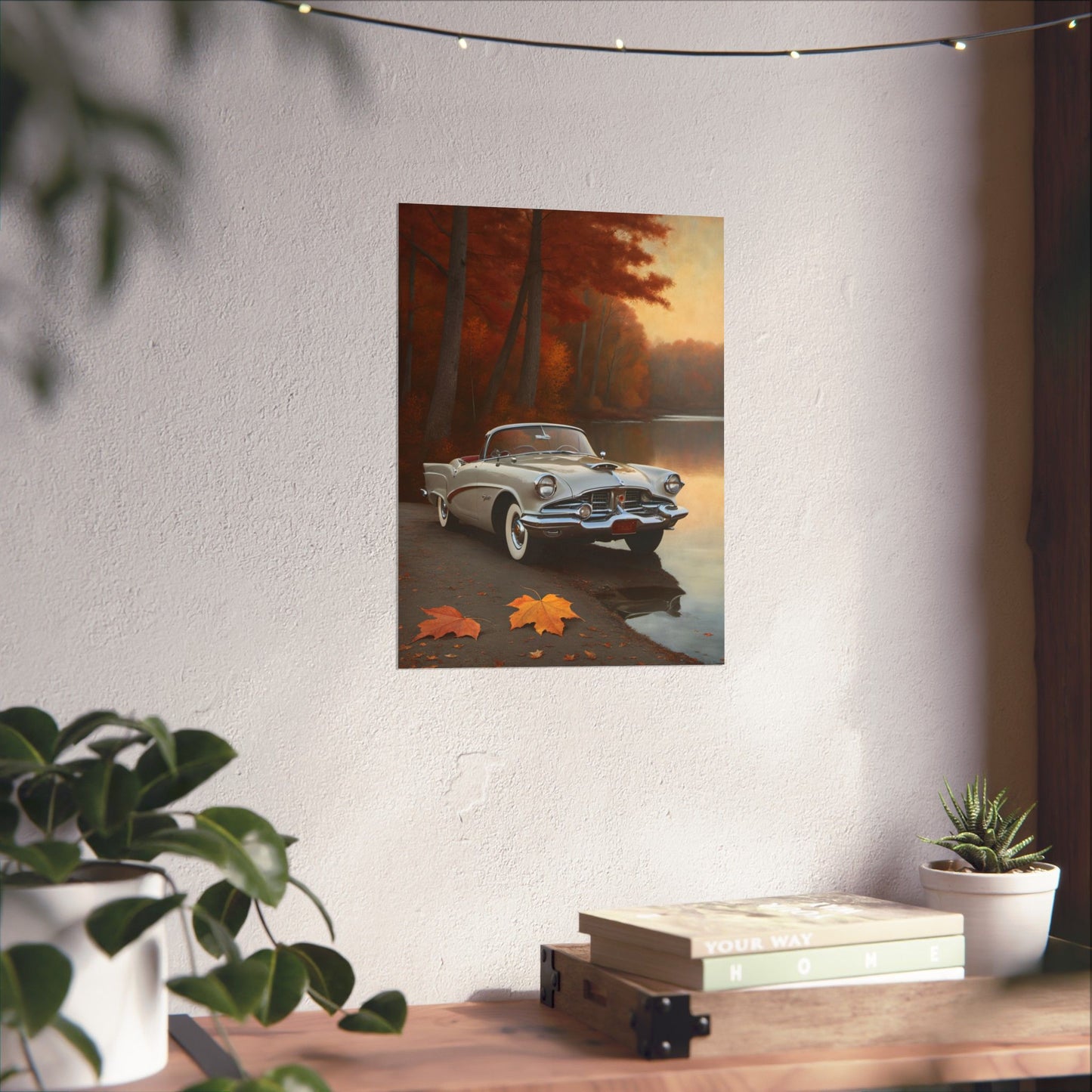 Vintage Car Autumn Matte Poster, Classic Car Art Print, Fall Decor, Retro Home Wall Art, Gift for Him, Car Lover Wall Decor